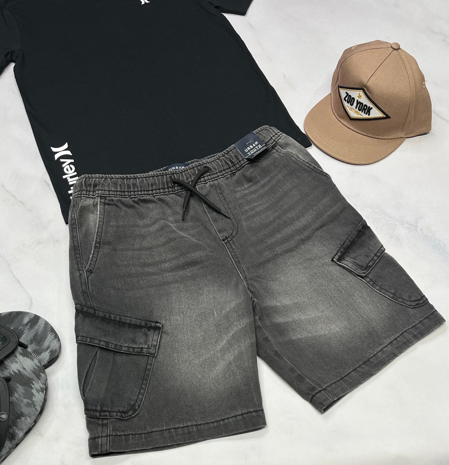 🌴Bermuda: jeans cargo 14-16 ans neuf ! Coupe confo .