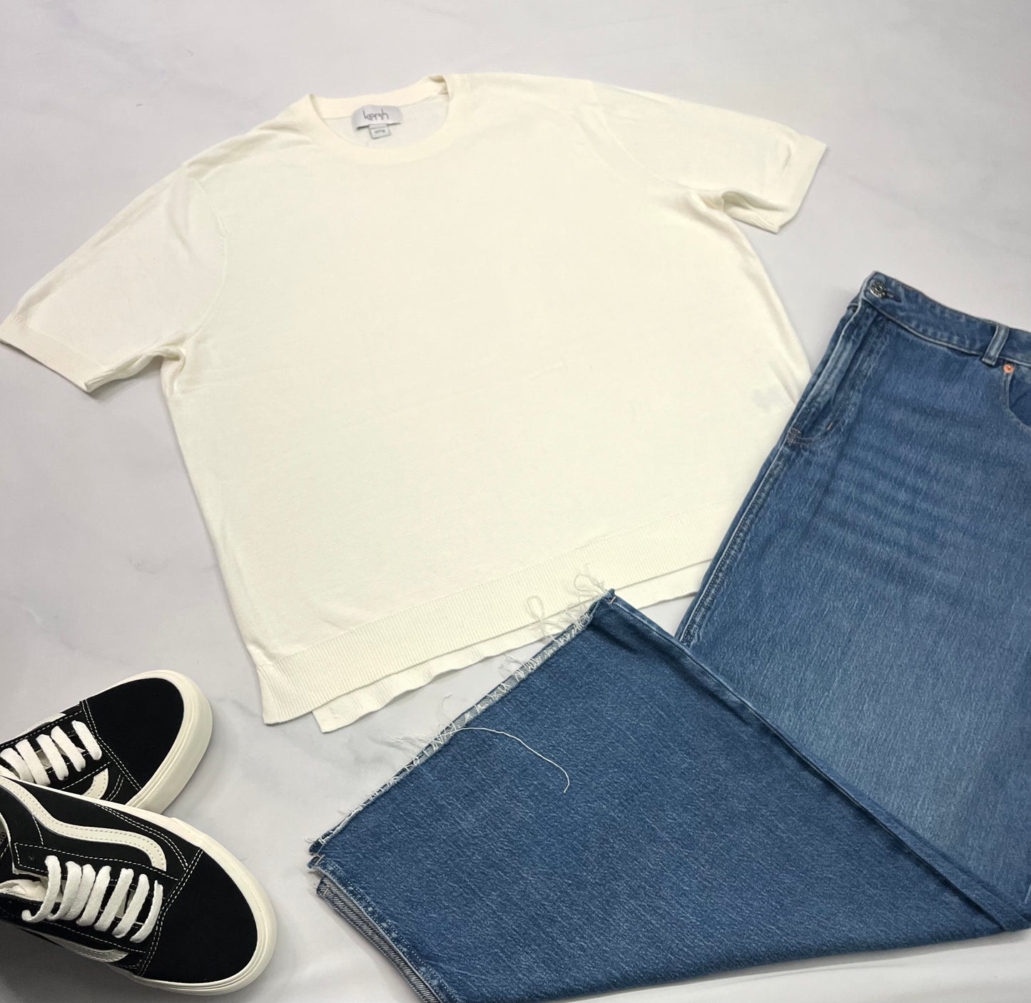 🩵Tricot fin texturé : beige pâle , manche courte , XL femme stretch de partout comme neuf !