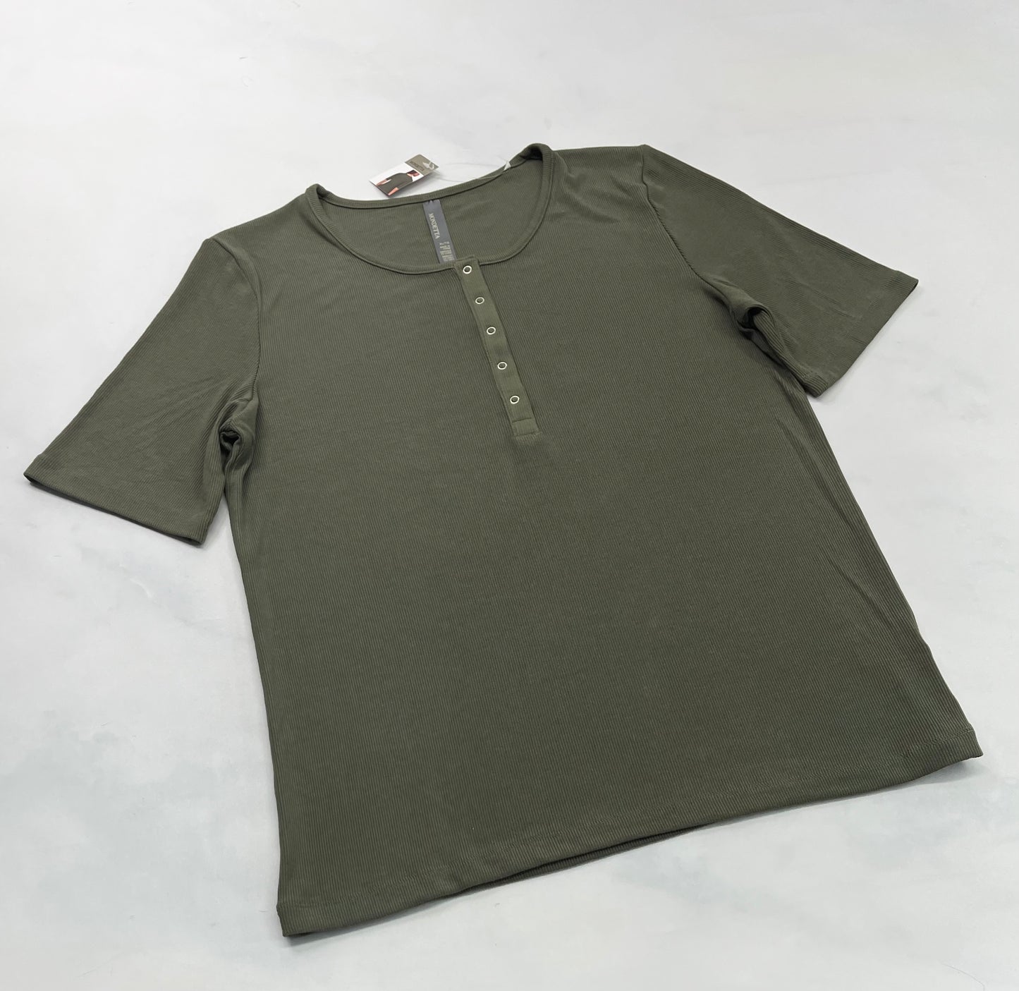 Manche courte : RIB texturé kaki XL/ femme stretch ++ neuf!