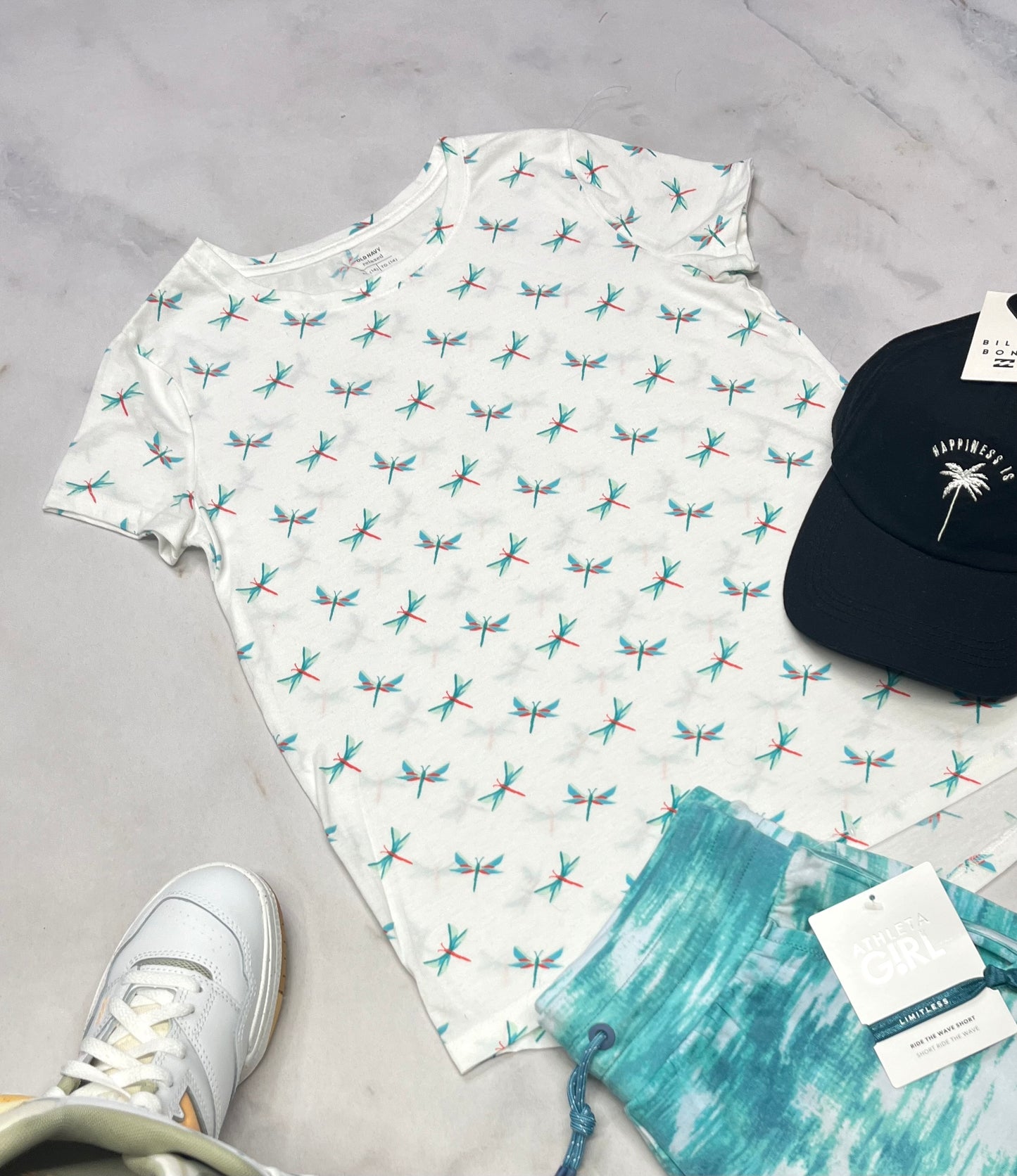 🩵 Manche courte : Soft 14 ans fille motifs libellules comme neuf !