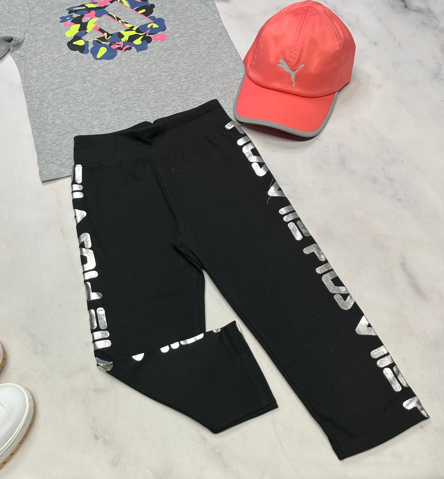 ☀️ Fila Capri : en coton stretch logo gris argenté 7/8 ans fille neuf !