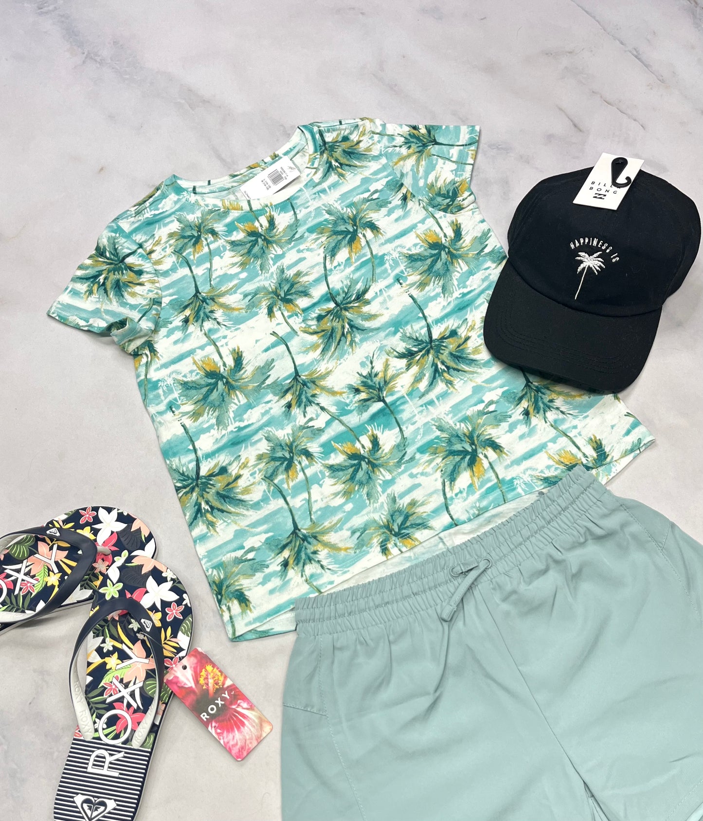 🌴 Manche courte : palmier soft 10-12 ans fille neuf !
