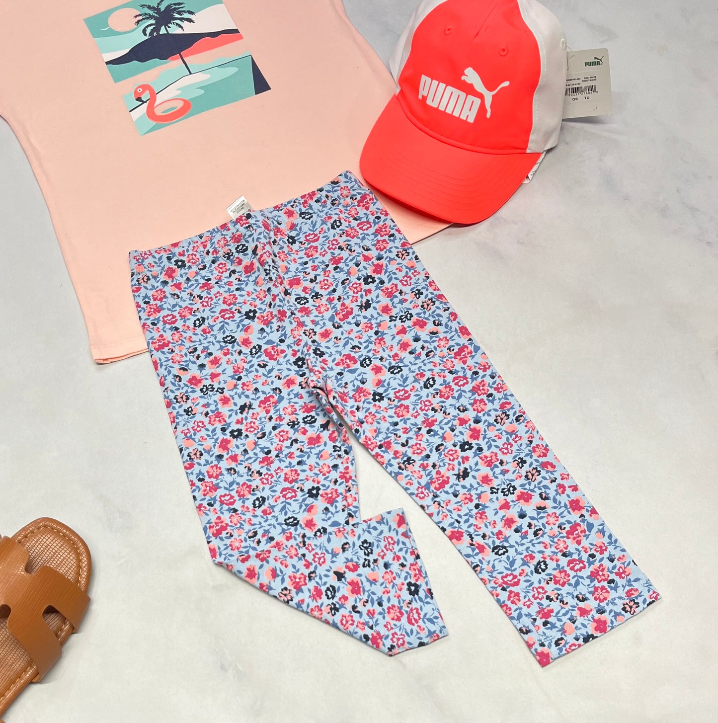 🩵 Legging 3 quart : fleurie 5 ans fille en beau coton stretch neuf !