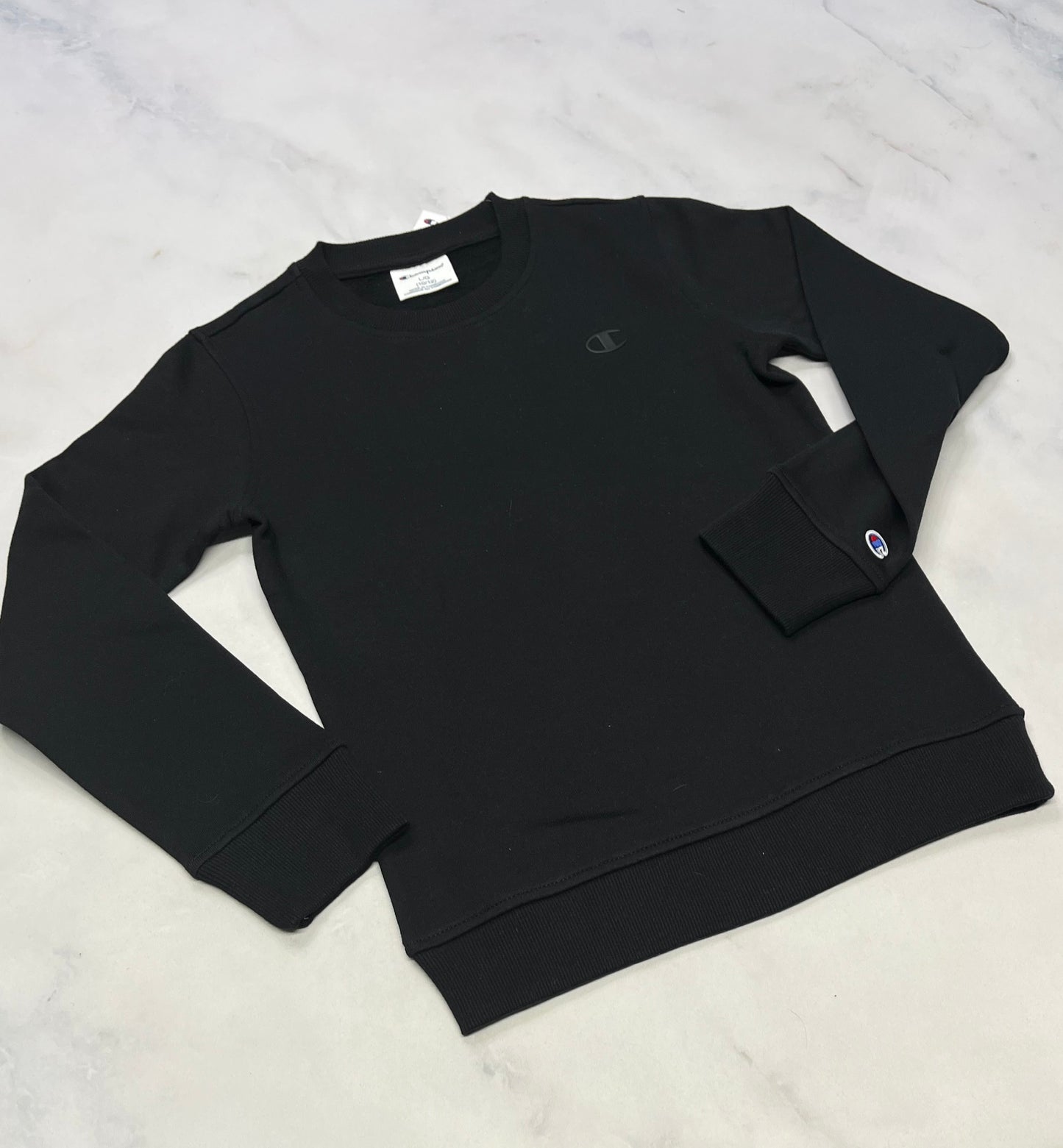Champion : Ouaté noir logo brodé ton sur ton + 9-10 ans.