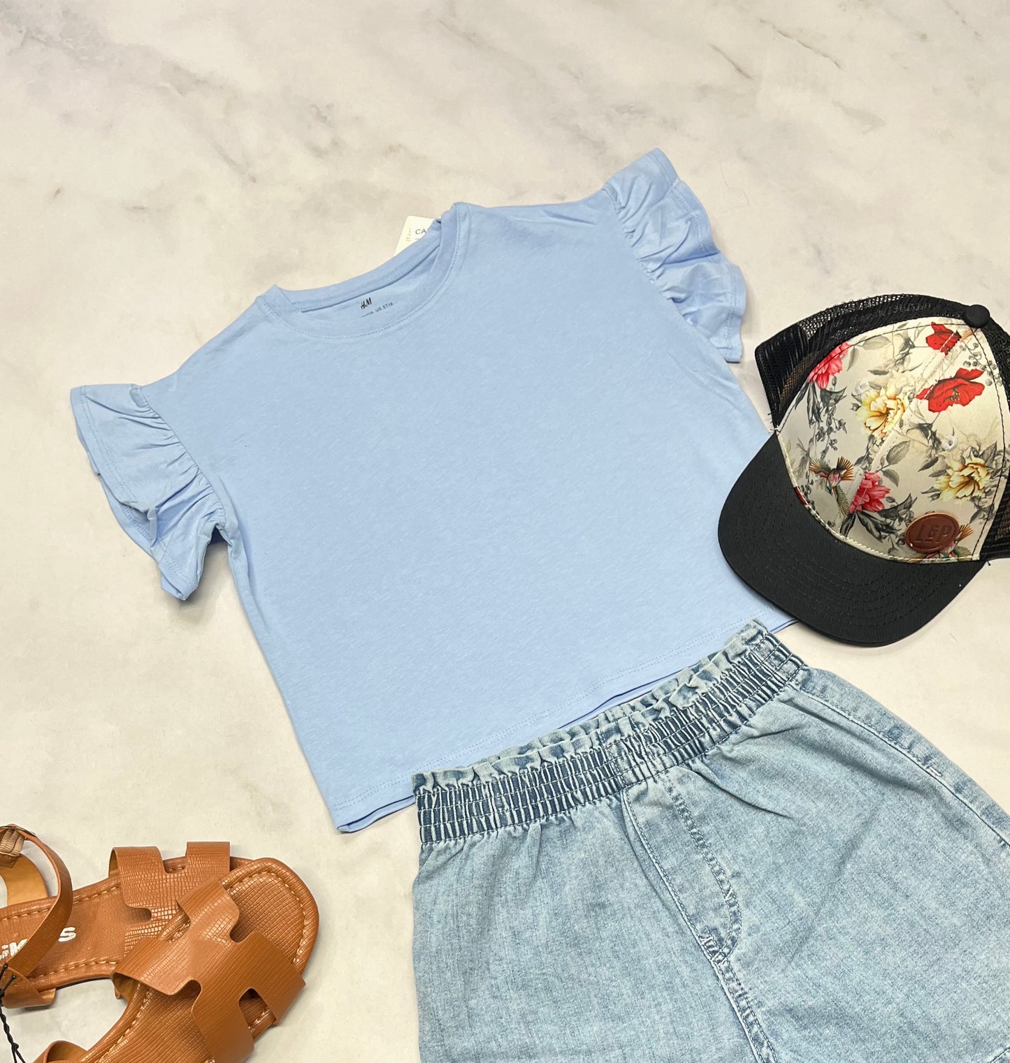 🦋 Manche courte bleu : coupe Boxy relax tendance 5 ans fille neuf !