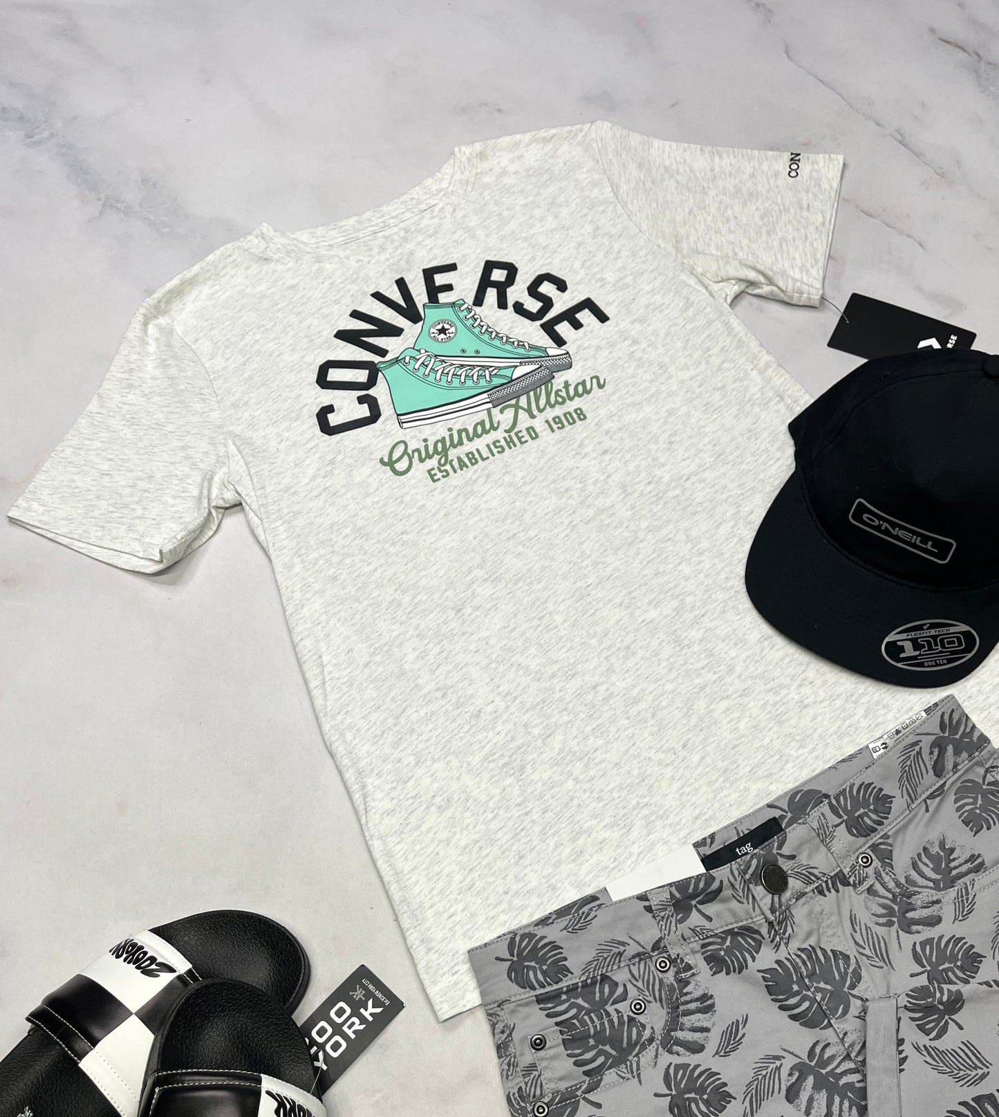 🌵 T-Shirt : Converse soft confo L(12-14 ans ) garçon . ( gris / beige ) Neuf !