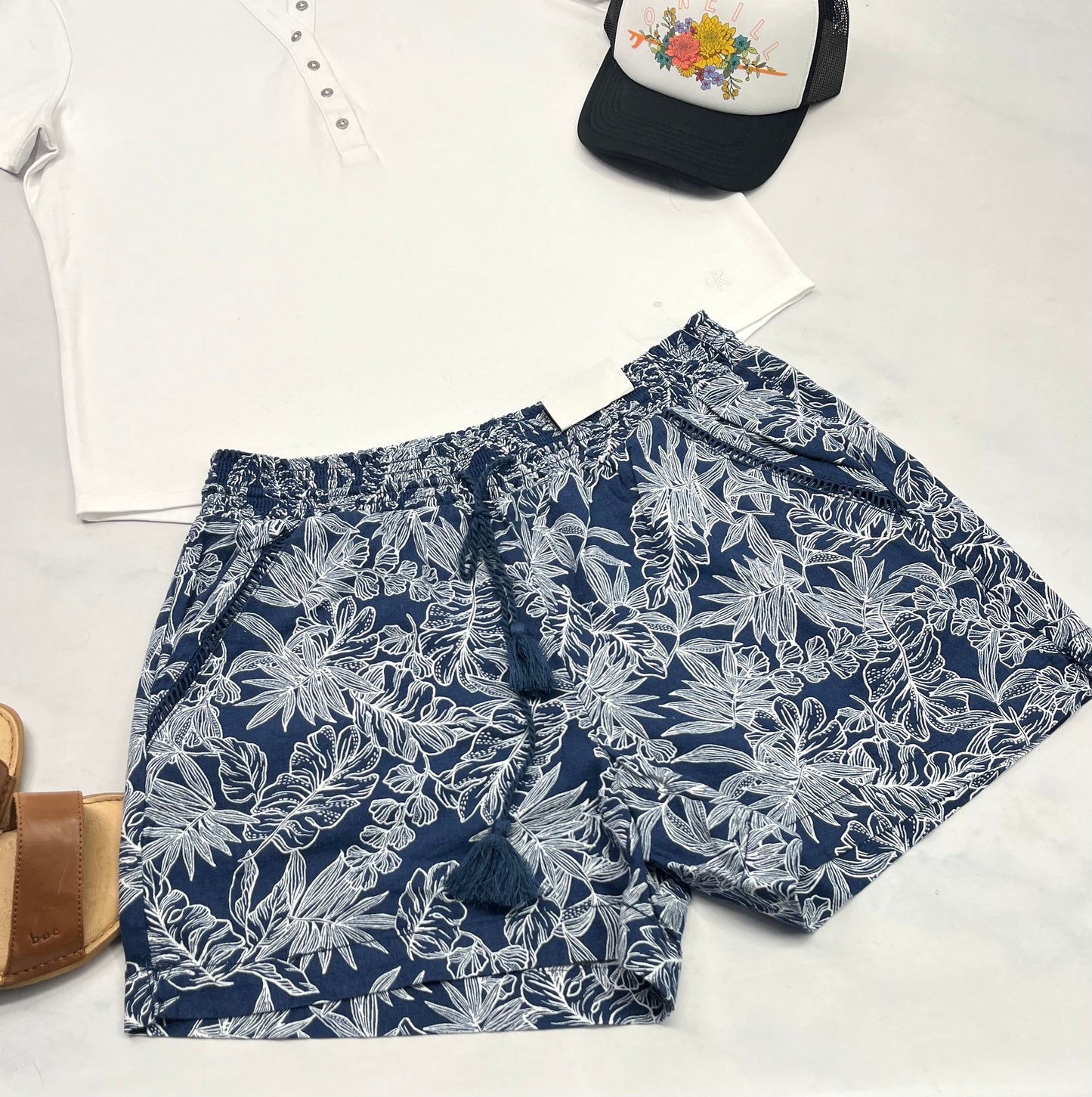 🌴 Short : fleurie look lin L et XL femme neuve ! Taille haute élastique avec poches .