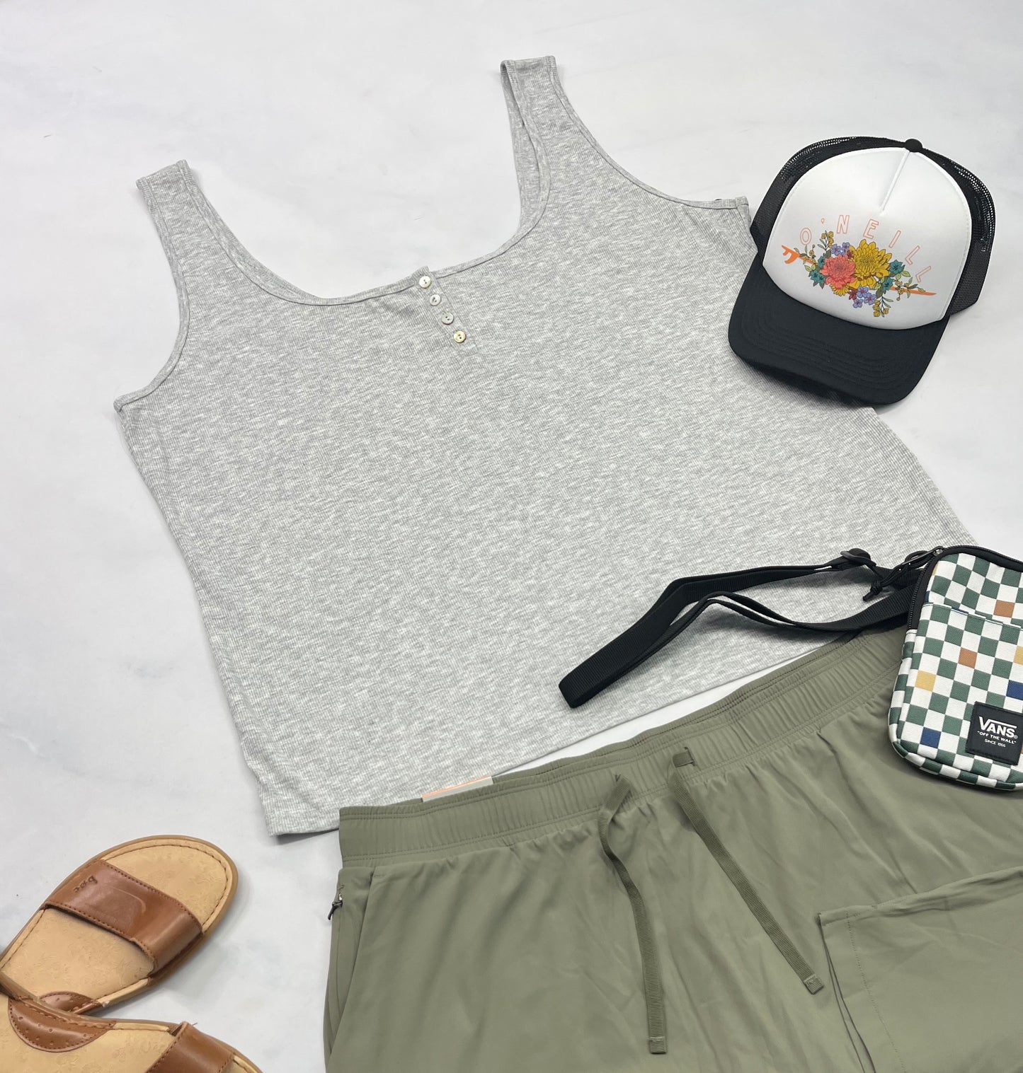 🌴 Camisole: grise tissu rib/ texturé XXL/ femme look mi hanche stretch +++ neuve !