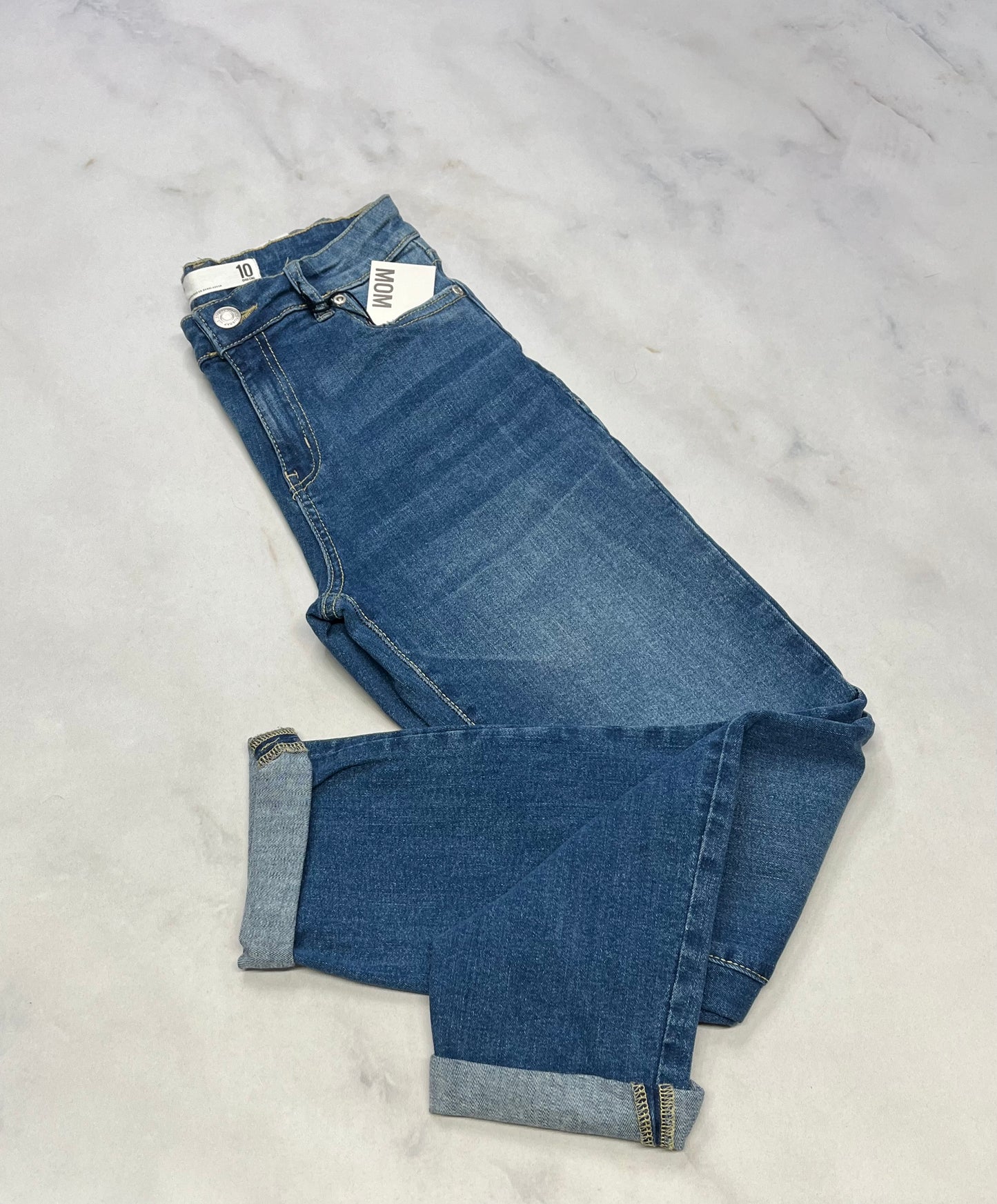 MOM : jeans stretch taille haute 10 ans .