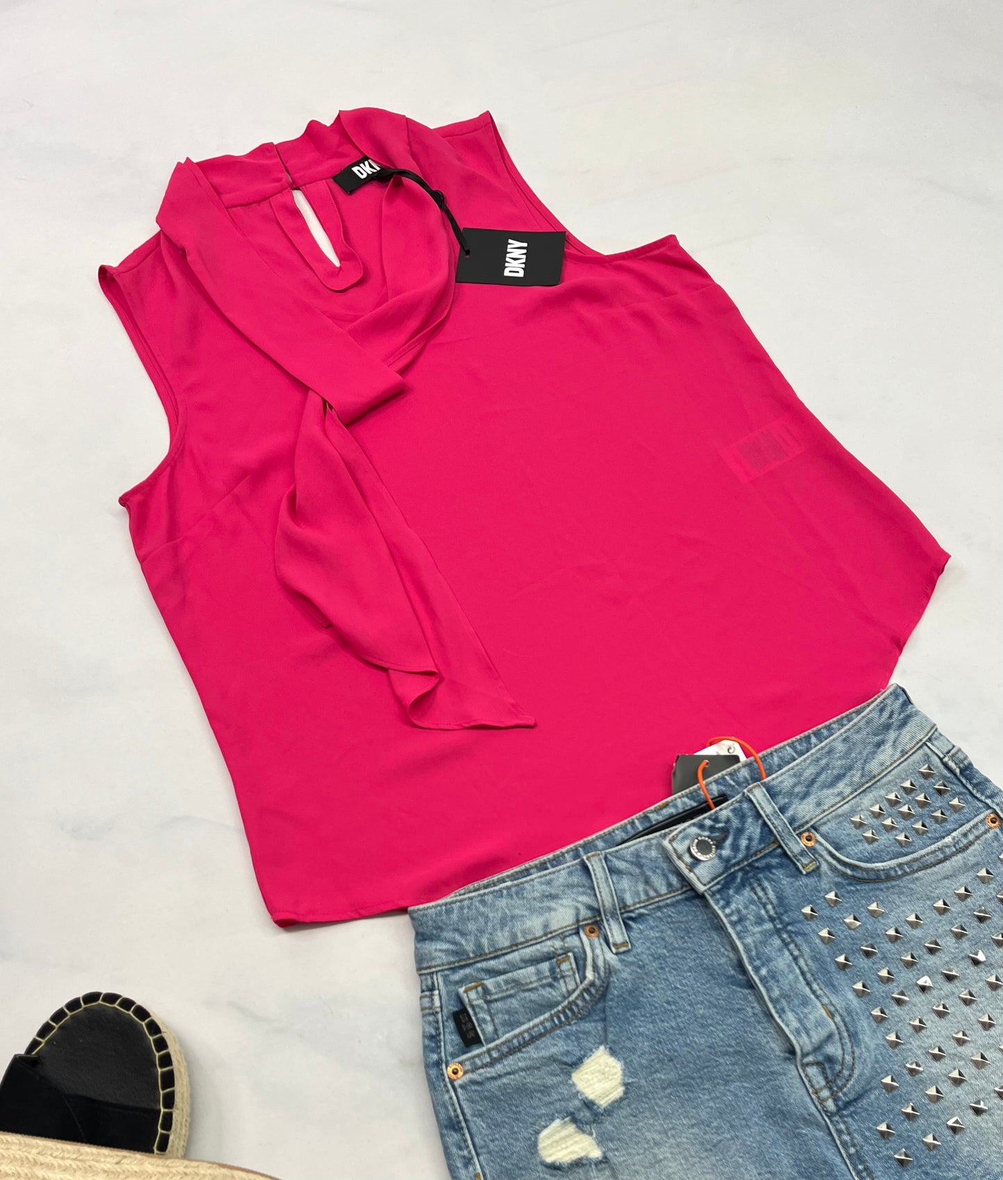 đChemisier : rose DKNY sans manche tissu lĂ©ger confo. S/ femme neuf !