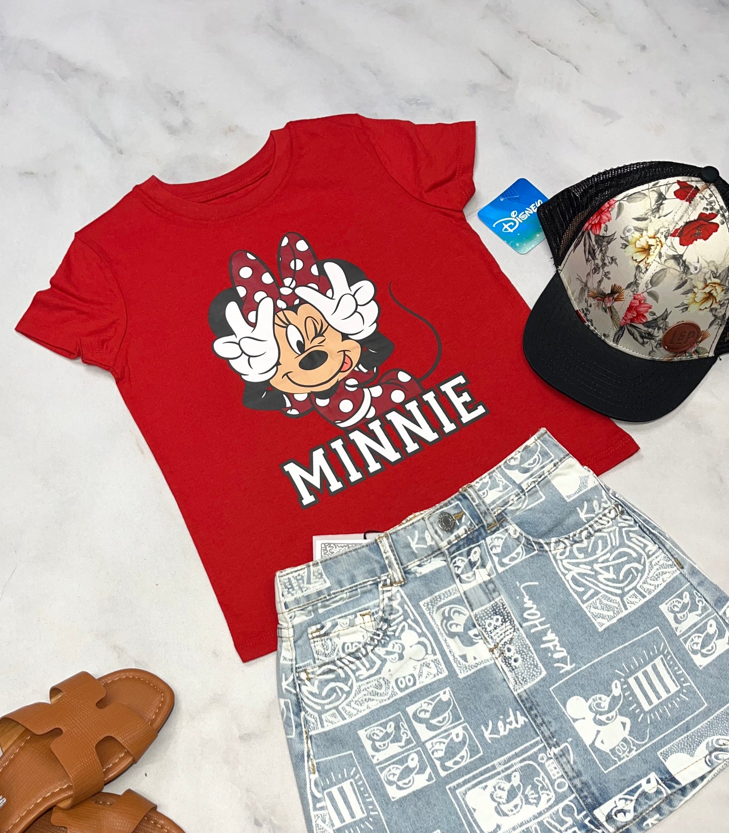 😍 Disney : manche courte Minnie (rouge clair) 5-6 ans fille neuf !