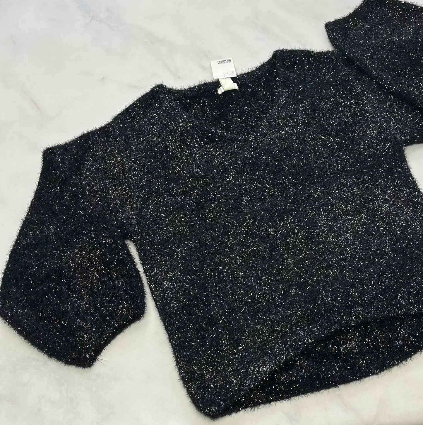 Tricot : manche ample / ballon neuf ! Couleur : noir , marine et brillant argenté dans le tissu . Small femme stretch neuf !