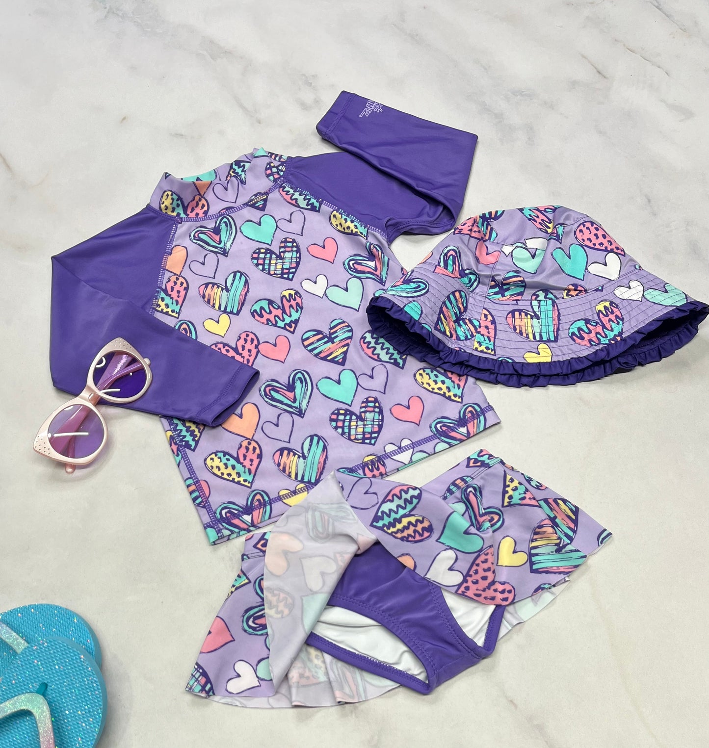 💦 Trio : ensemble maillot + chapeau réversible UV skinz 5 ans fille neuf !
