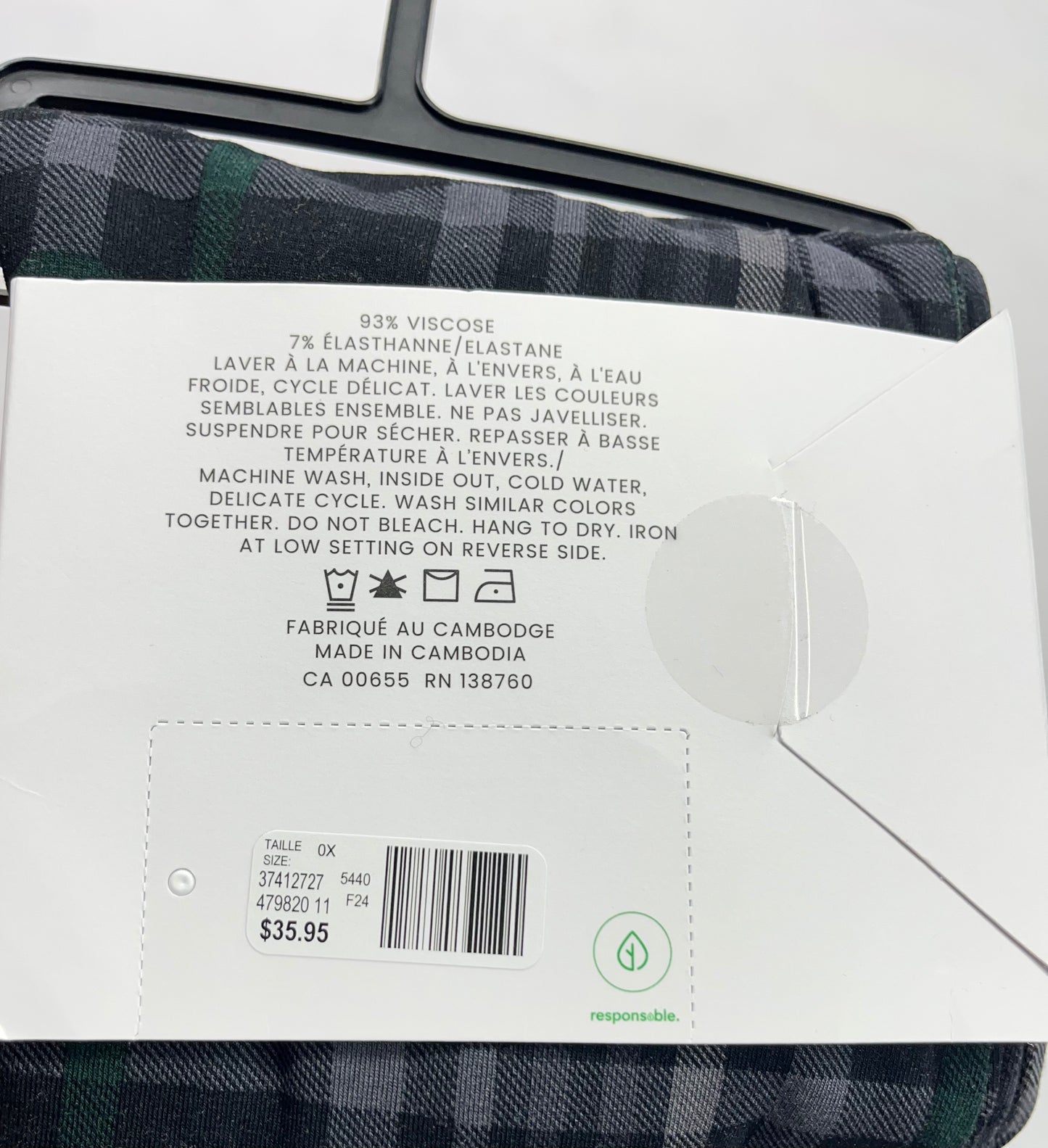 Legging : PENN qualité incroyable. Stretch motif noir carreauté gris et vert .