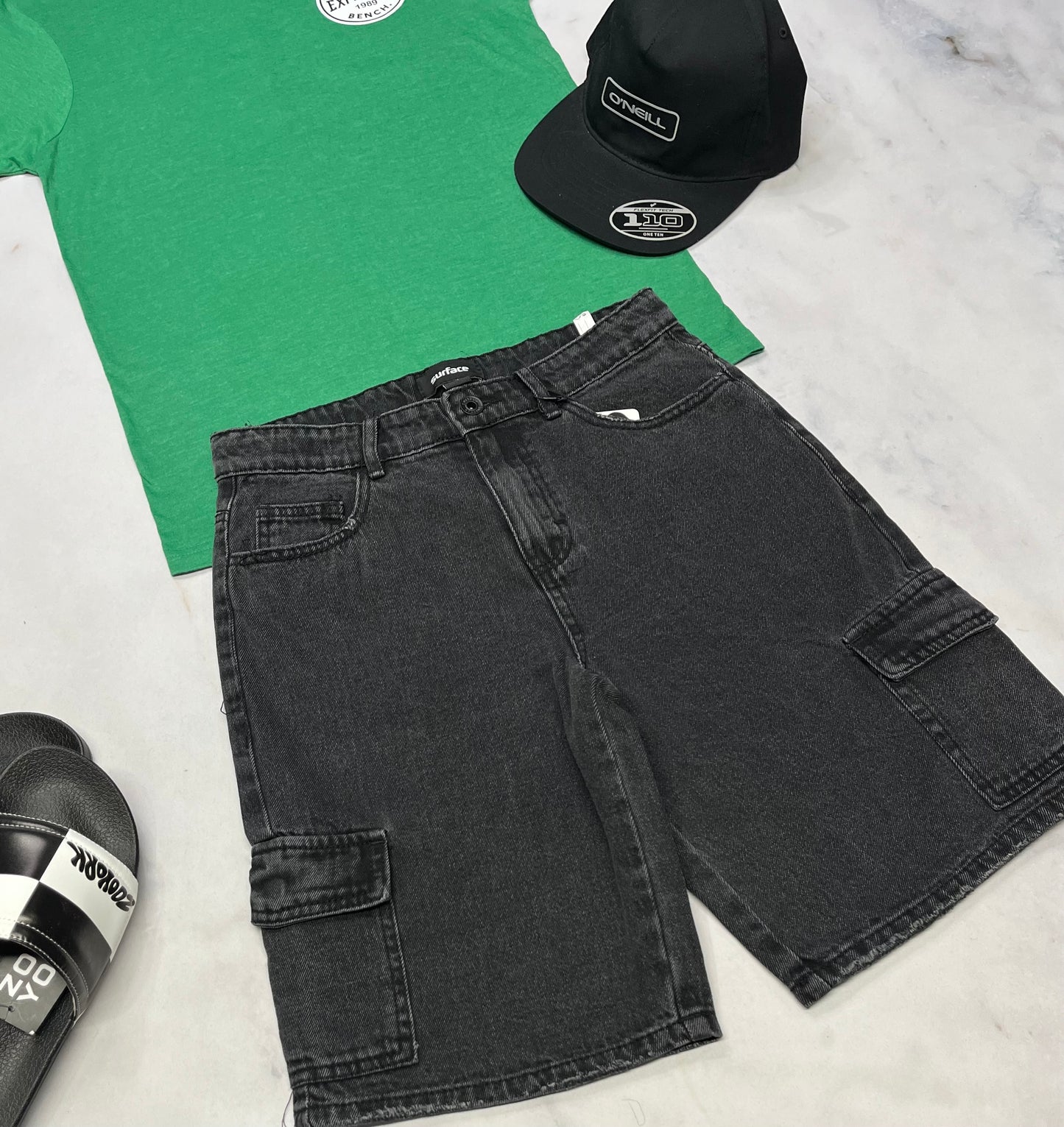 ☀️ Bermuda cargo : Surface en jeans mou 14 ans garçon taille ajustable neuf !