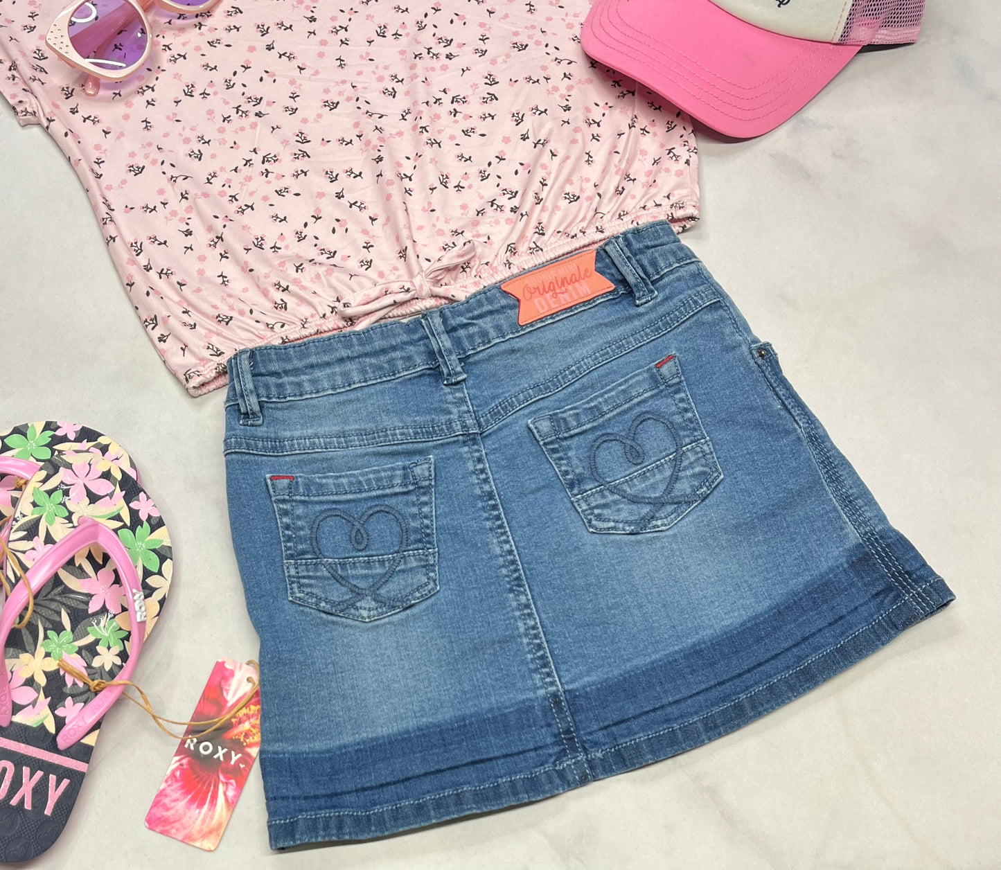 🌸 Jupe : Souris Mini en jeans ultra molle confo 7 ans fille comme neuve .