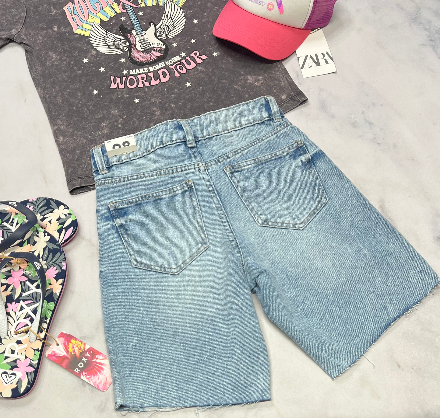 đź’• Bermuda : JORT en jeans mou 8 ans fille taille ajustable neuf!