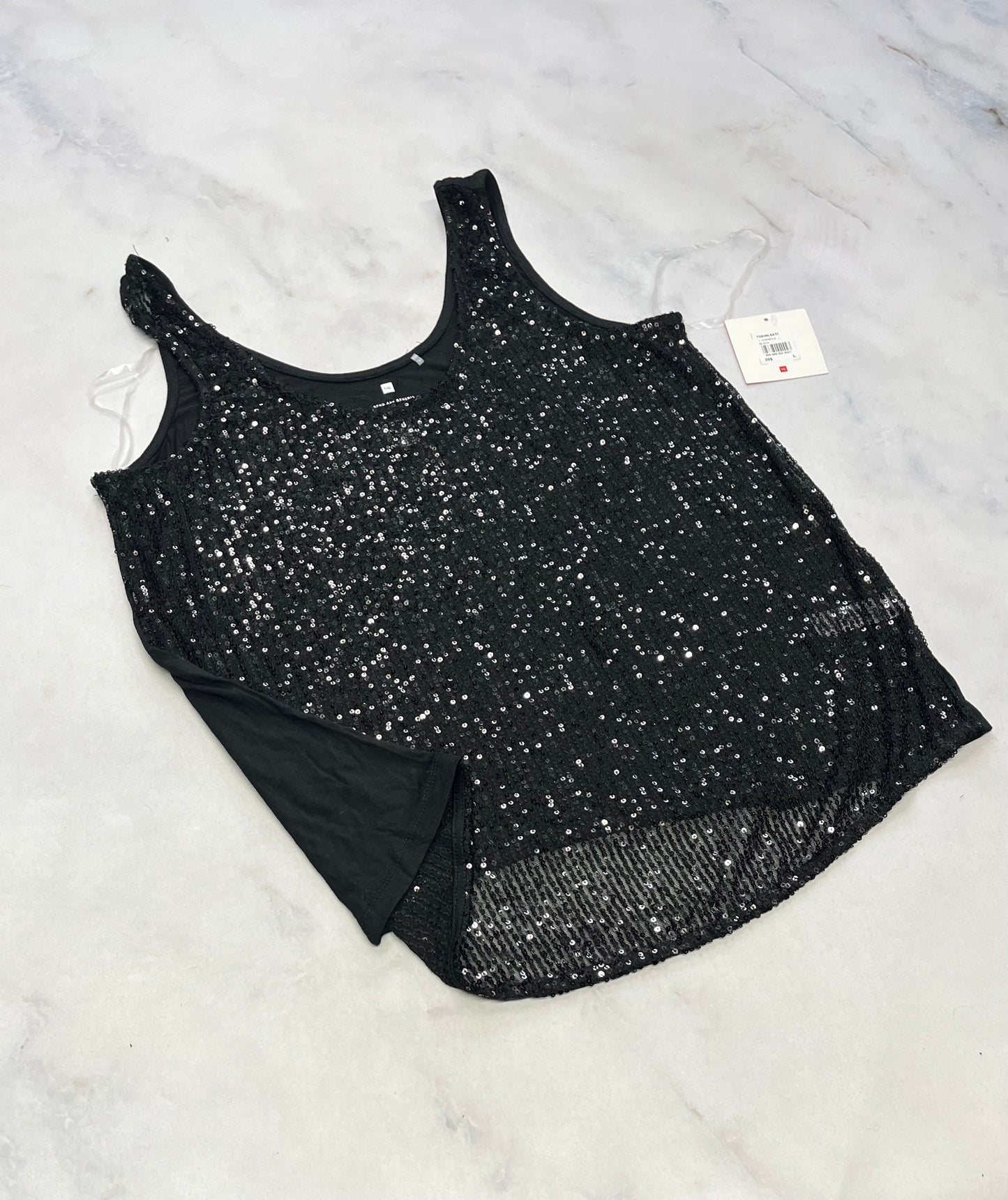 Cami paillettes : noir argenté brillant . Lfit stretch ( ML/ femme ) .