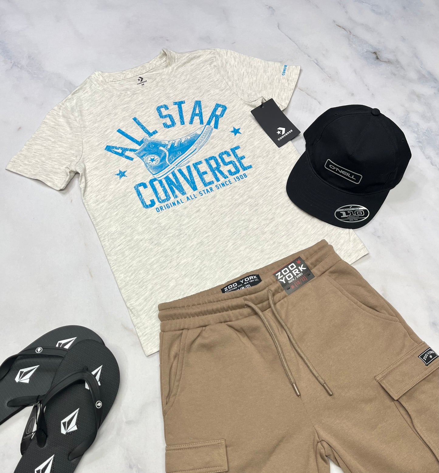 ☀️ T-Shirt : Converse beigé/gris 10-12 ans garçon soft confo neuf !