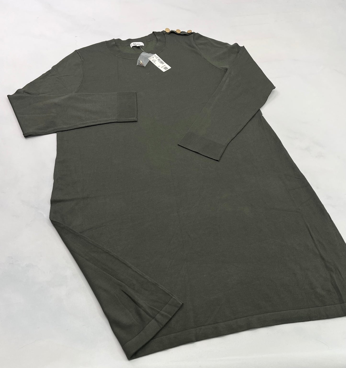 Robe : Reitman en tricot KAKI en vrai . Neuve . 3 Boutons or sur une épaule. XL/ femme neuve .