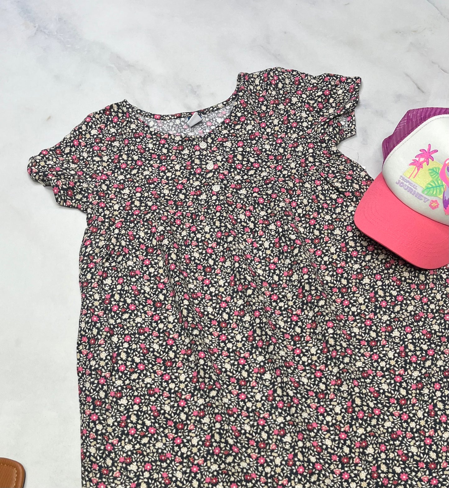 🌸 Robe fleurit : rose et beige , tissu souple confo 8(7-8 ans) neuve !