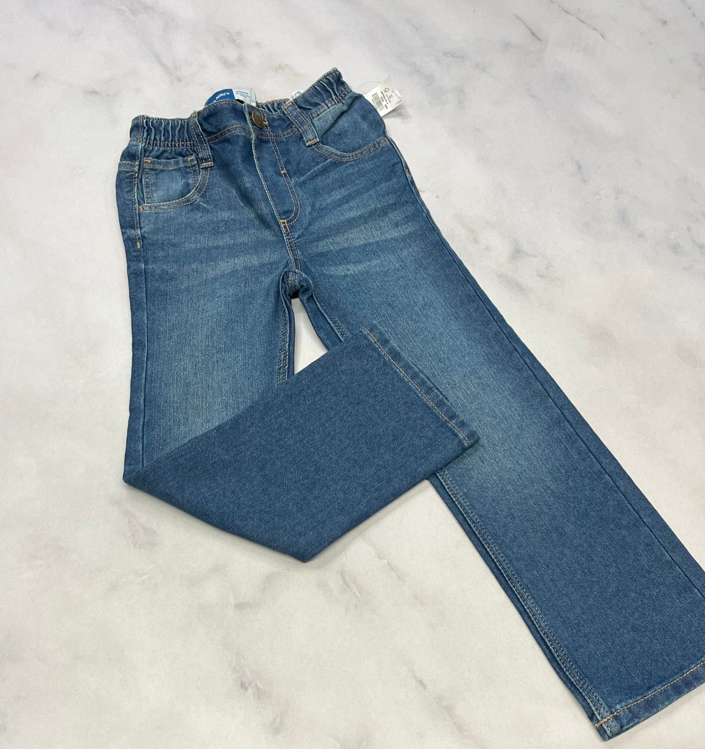 Jeans jambe droite taille élastique .