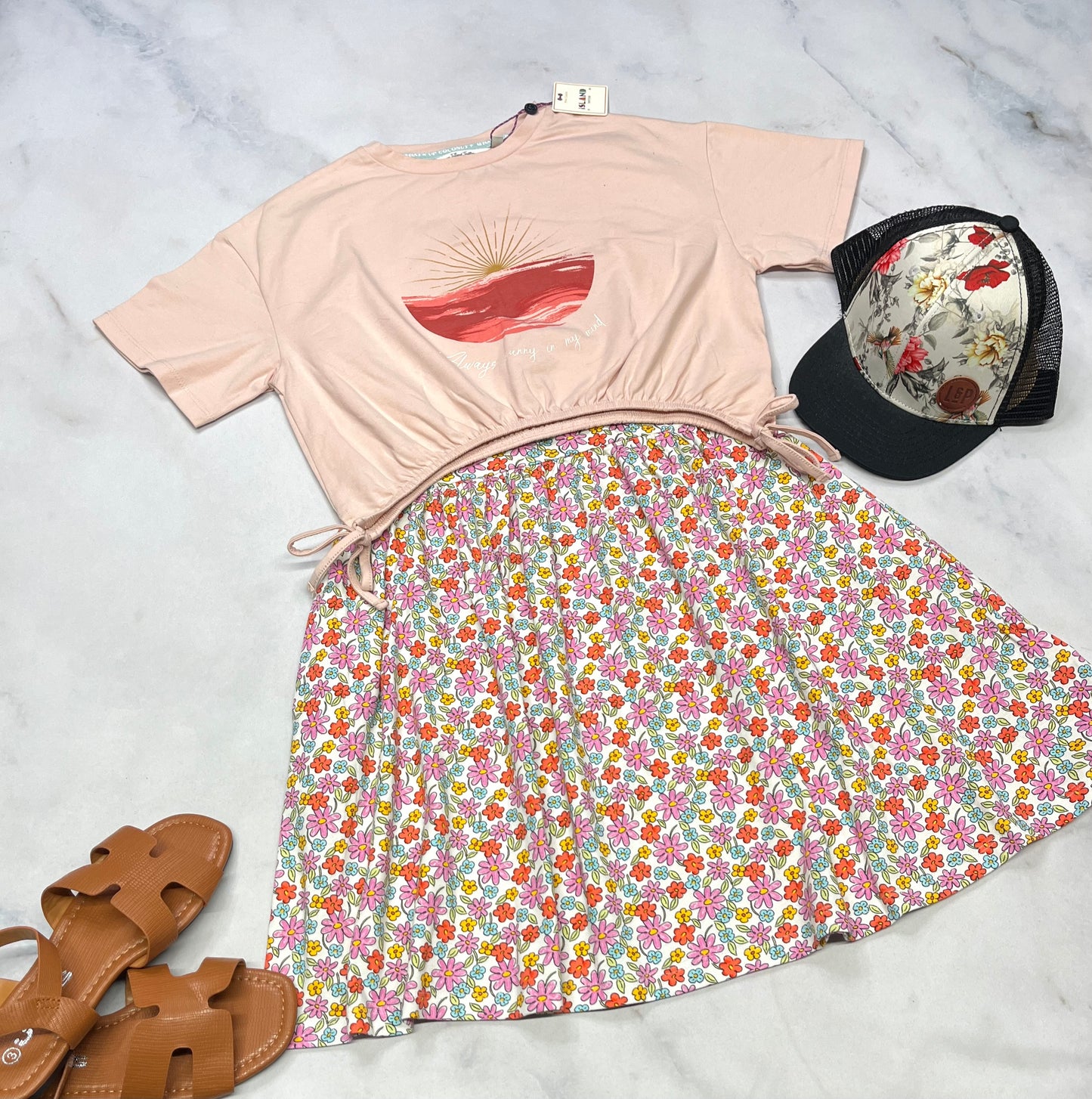 🌺Robe fleurit : souple confo neuve ! 10-12 ans fille .