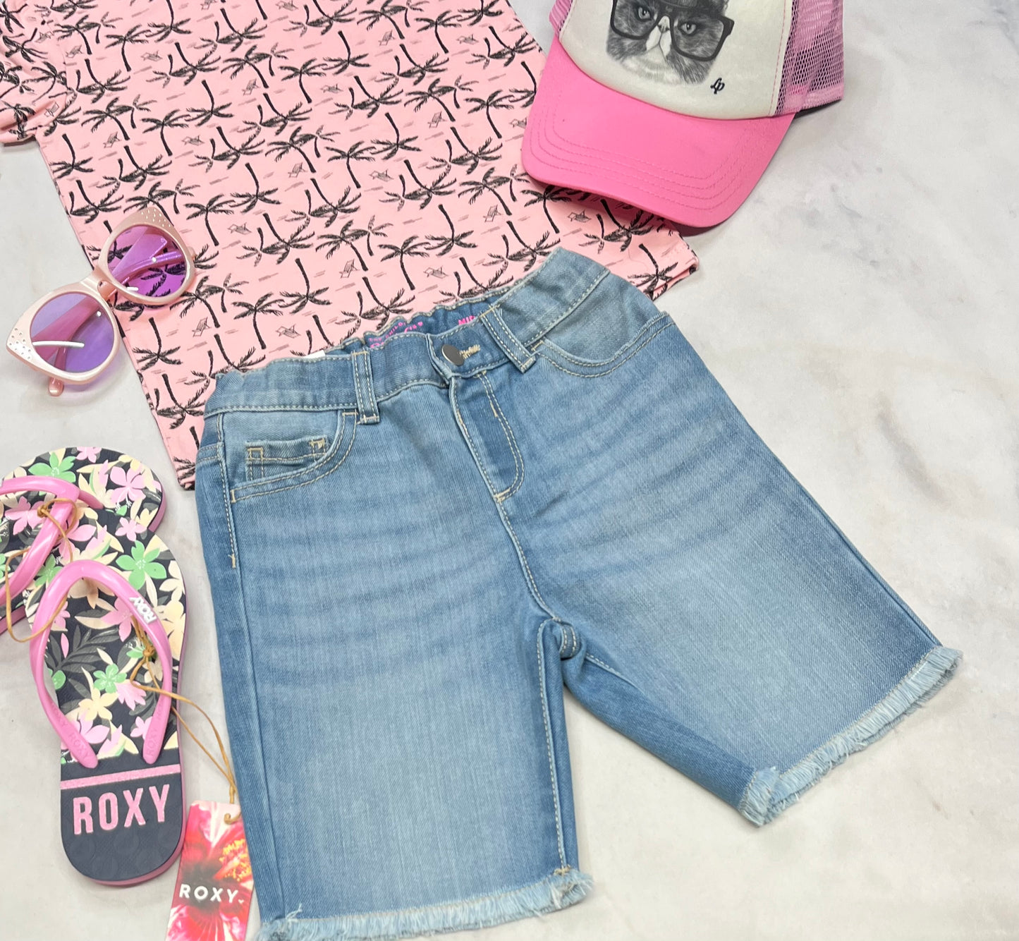 🌴 Bermuda : en jeans mou 6 ans fille taille ajustable neuf !