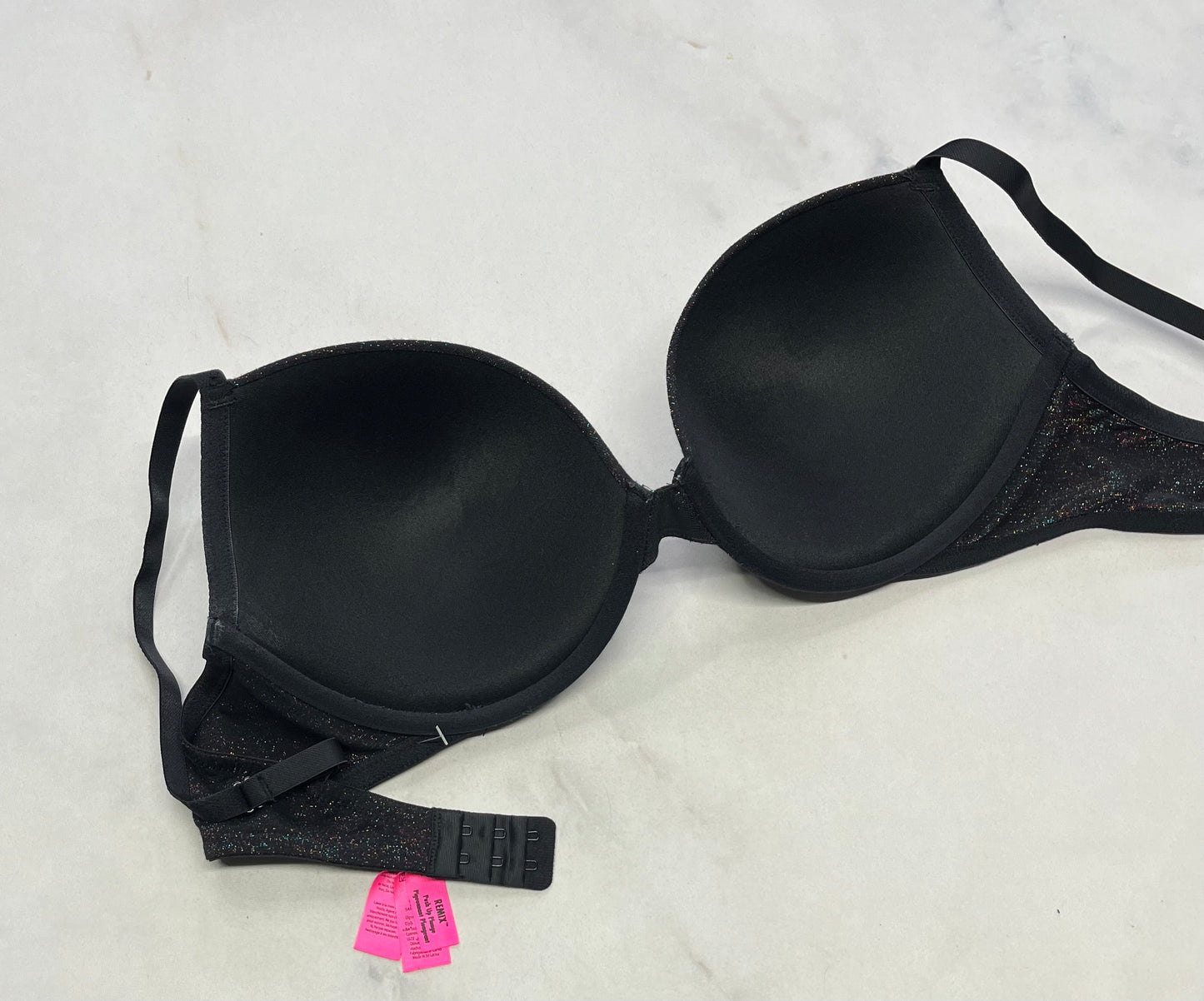La Senza : Bra noir Push Up brillante multi colore dans le tissu . Superbe ! État neuve ! 38D neuve .