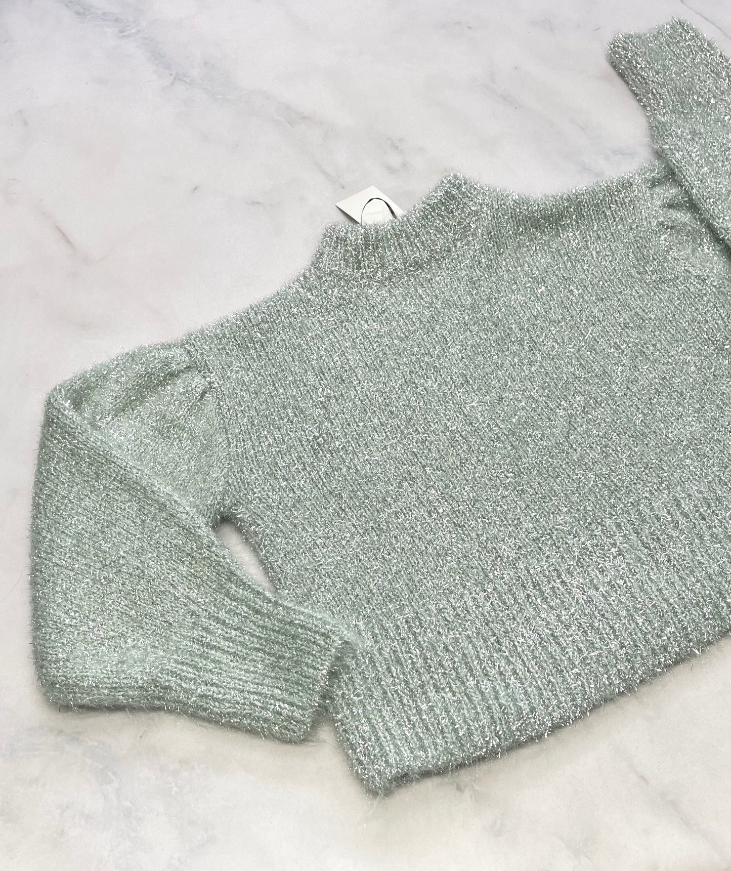 Tricot : vert bb / argenté stretch .Manche ballon neuf! Look écourté mou confo . Small femme !