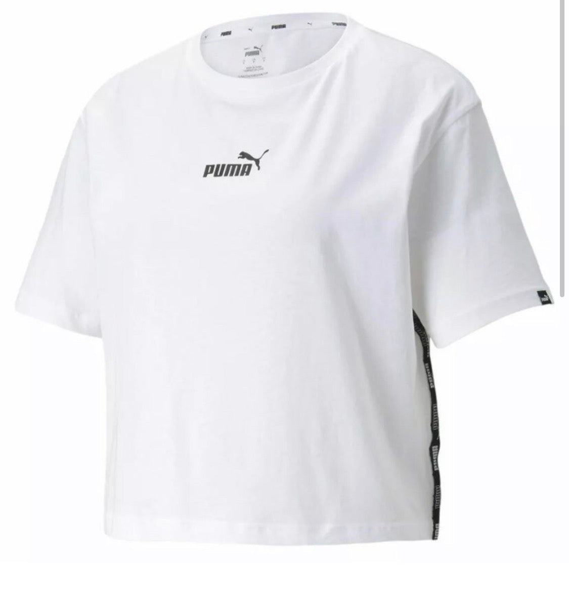 🩵 Manche courte : Puma blanc L/ femme relax fit tendance neuf ! Mi hanche .