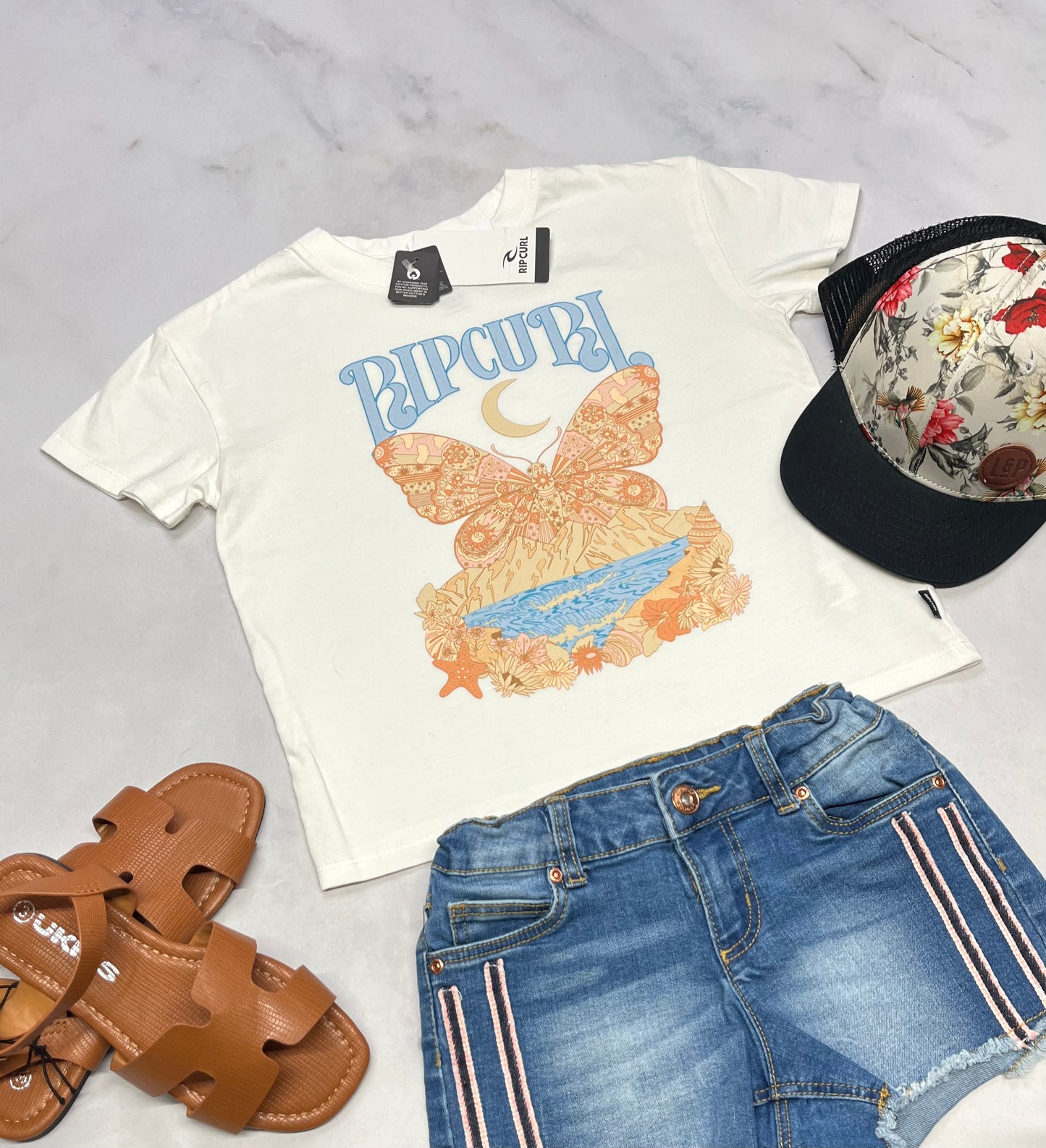 🦋 T-Shirt : Ripcurl fait 6X fille coupe boxy tendance neuf !
