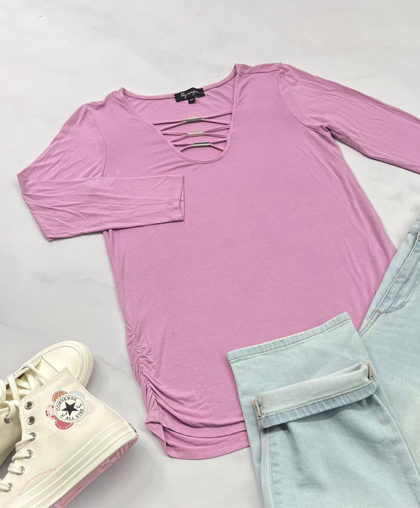 😍 Haut rose : manche 3/4 soft stretch de partout S/ femme comme neuf !