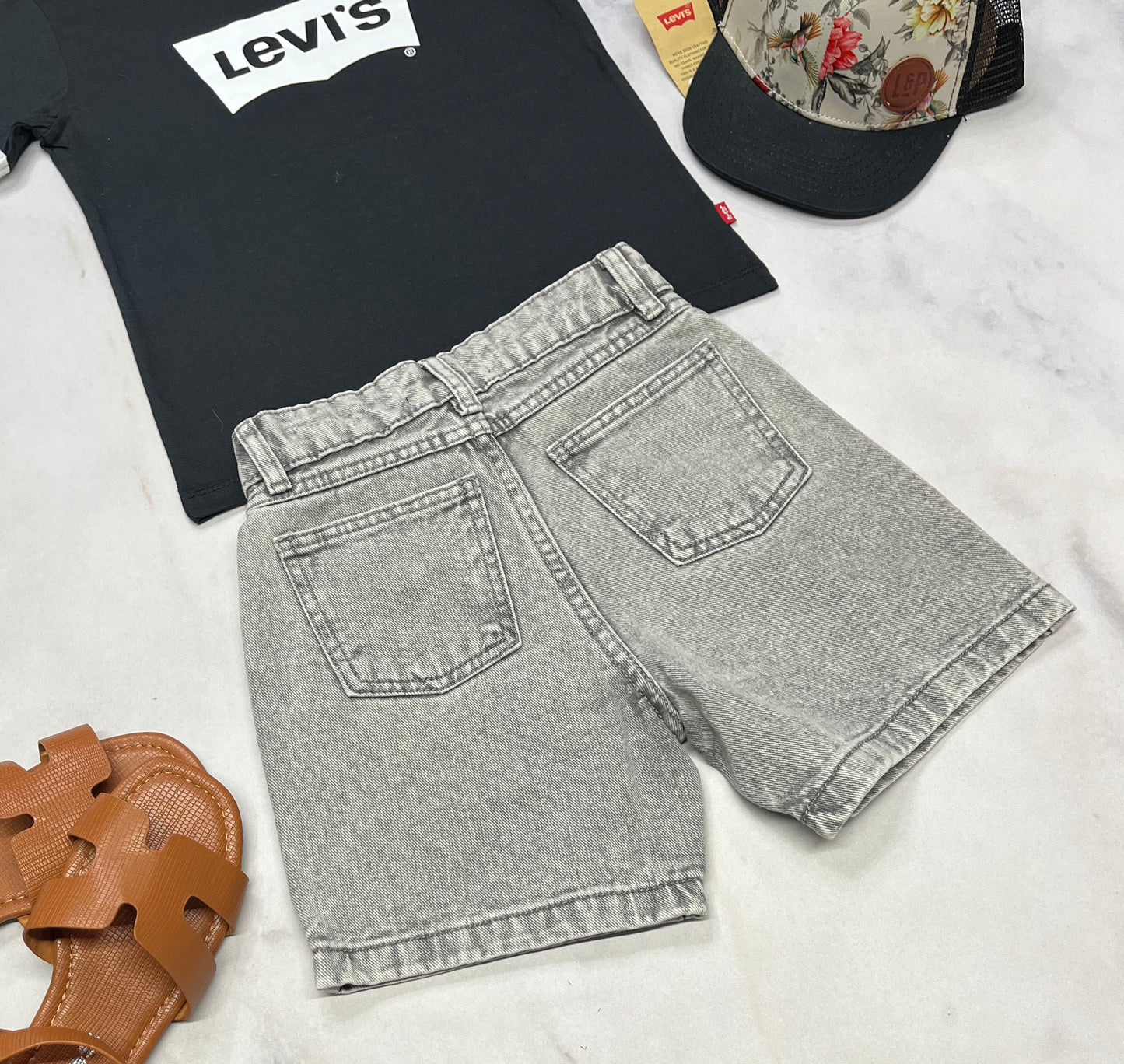 🦋 Short jeans : taille haute 5-6 ans fille ajustable . Look cuisse ample tendance .
