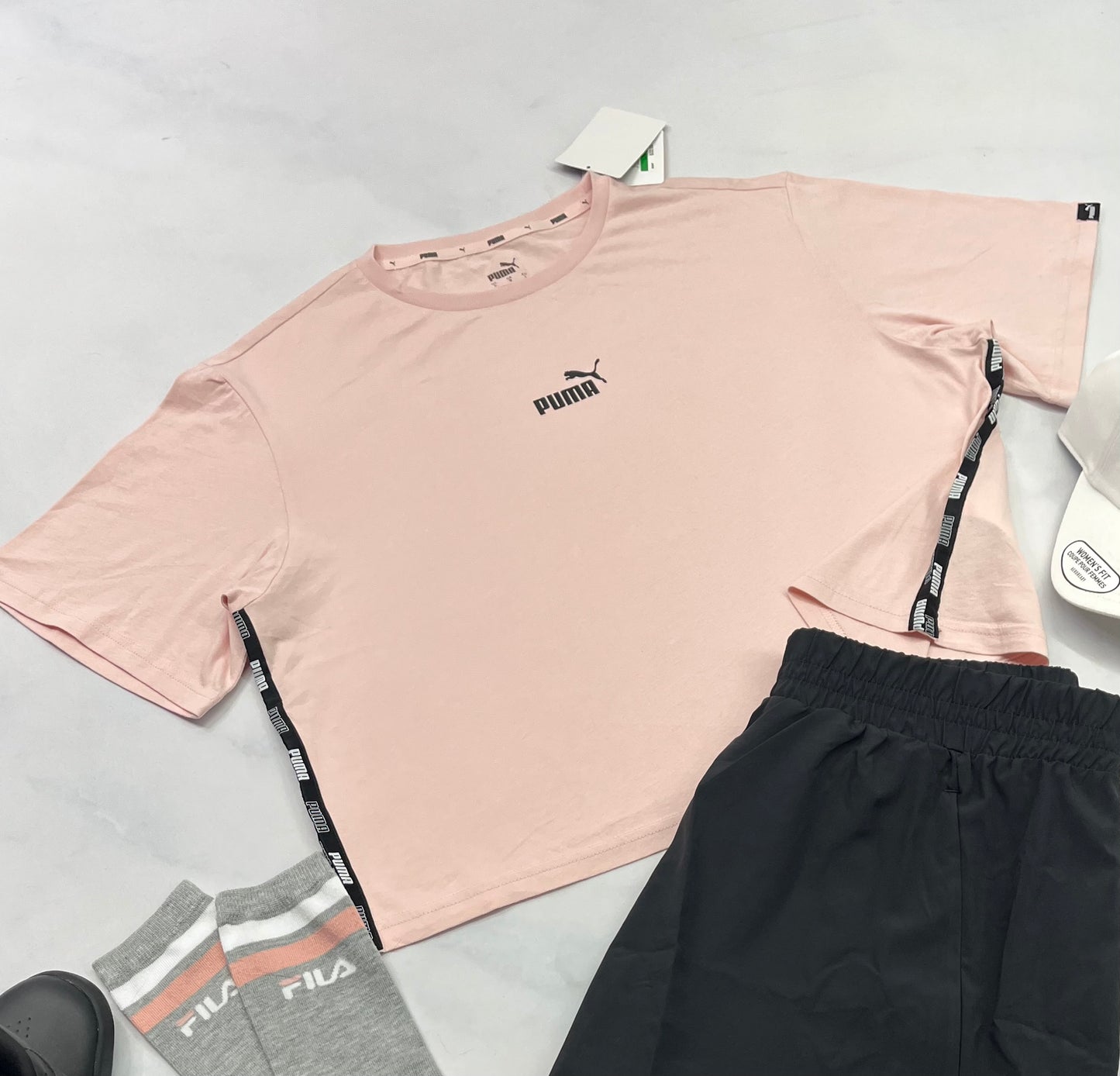 😍 Manche courte : rose Puma L femme Relax fit tendance . Mi hanche . Neuf !