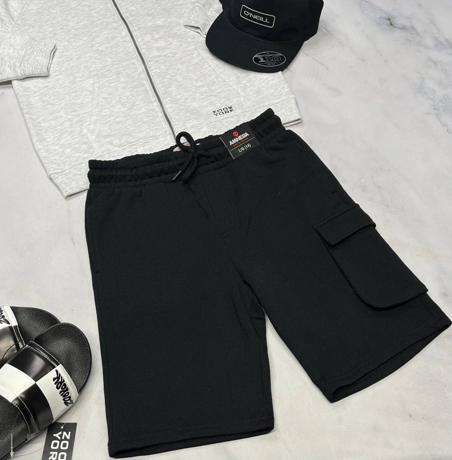 🌴 Bermuda ouaté cargo : Amnesia noir 14 ans garçons n neuf !