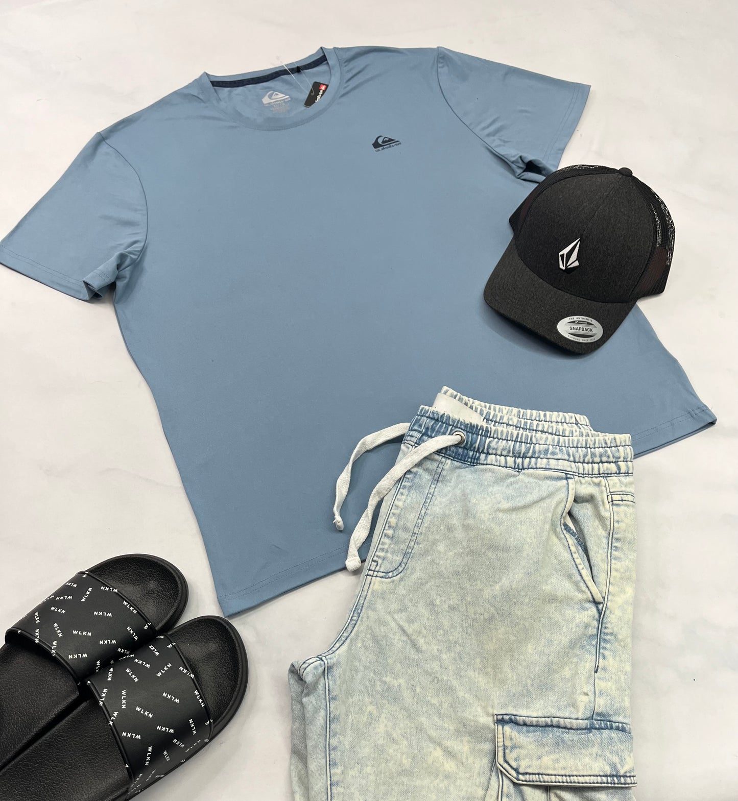 🌴Manche courte : Quiksilver ( bleuté) soft stretch neuf ! XL( fait L/homme confo ) neuf !!