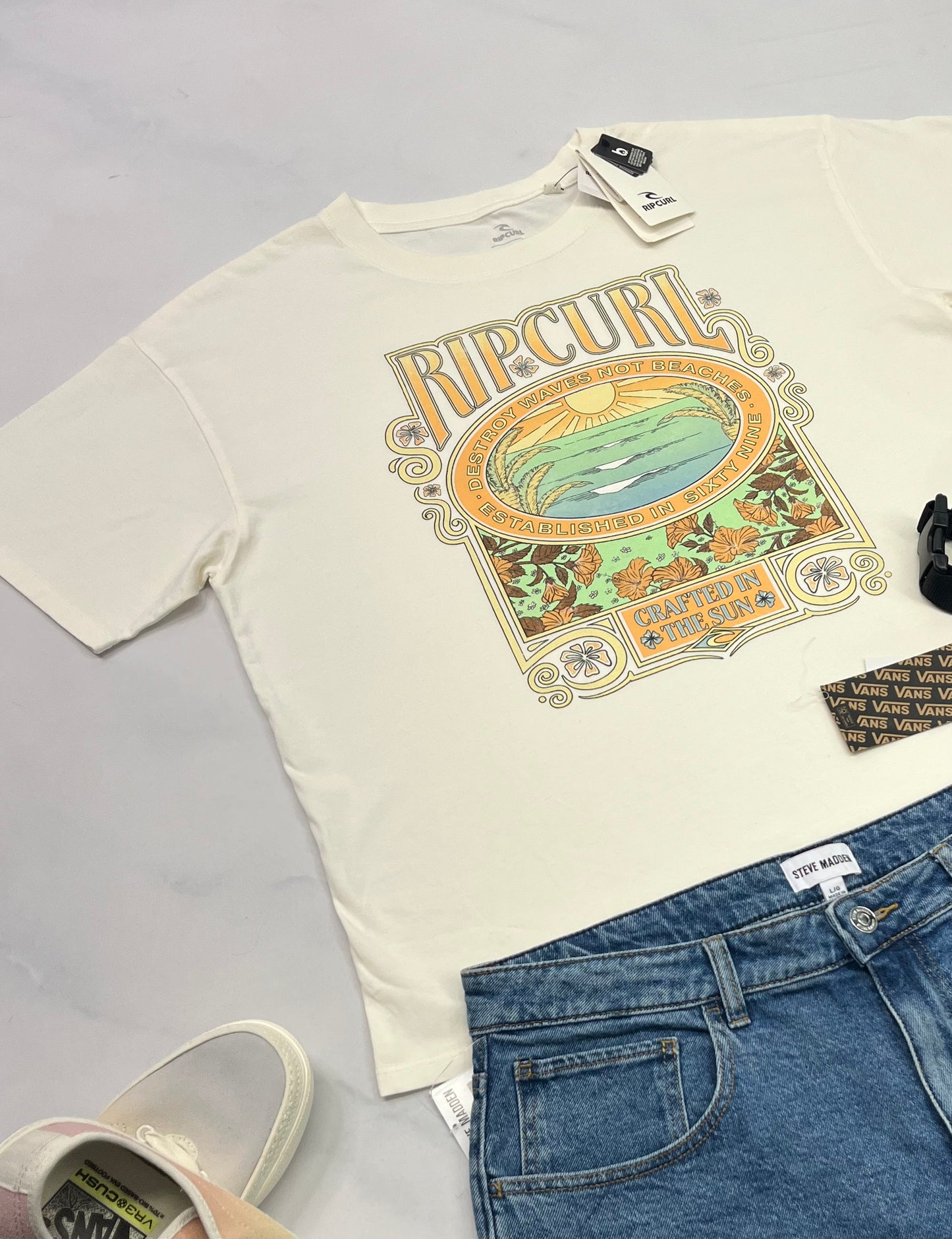 ☀️ T-Shirt : Ripcurl crème L/ femme relax fit neuf !