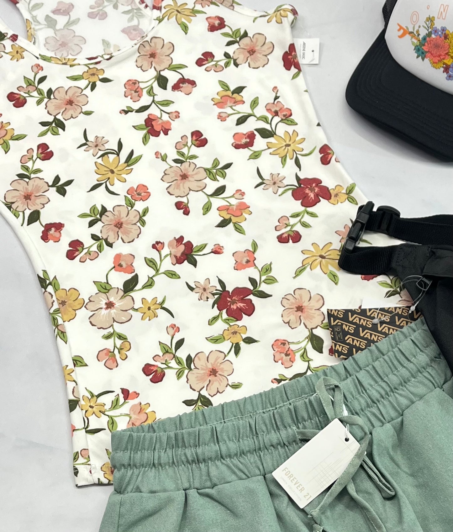 🌿 Camisole : fleuris soft fait S/ femme stretch confo . Neuve .