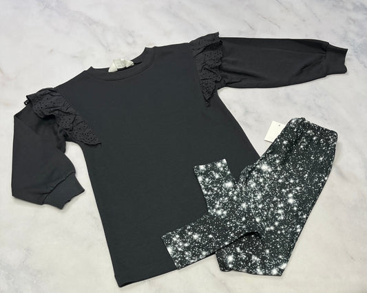 Duo neuf ! : Robe en ouaté manche ballon charcoal 6 ans + Legging soft neuf 6 ans .