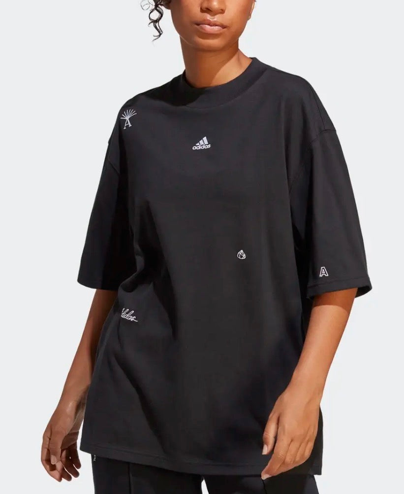 🌿 T-Shirt / tunique : Adidas noir 2XL femme coupe relax  neuf ! Micro logos brodés . Superbe !