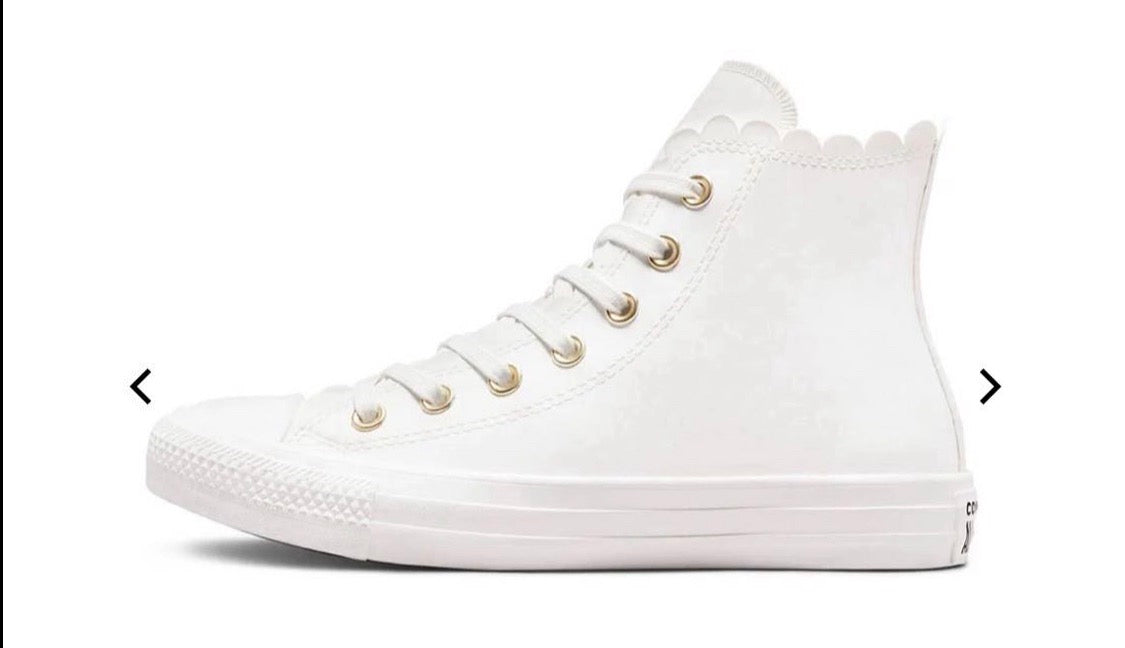😍 Converse : blanc look effet cuir . Haut dentelé superbe . Gr:10 femme ( 26 cm) neuf !