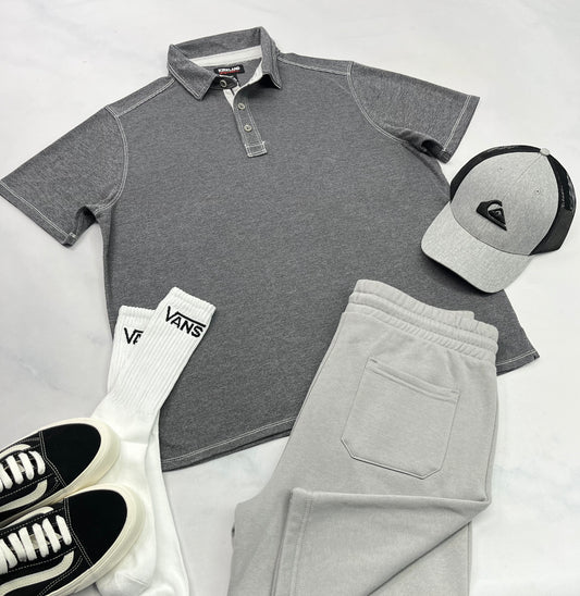 🌴 Polo tissu : style sport qui ne décolore pas . Gris 2 tons . L/ homme neuf ! Souple confo .