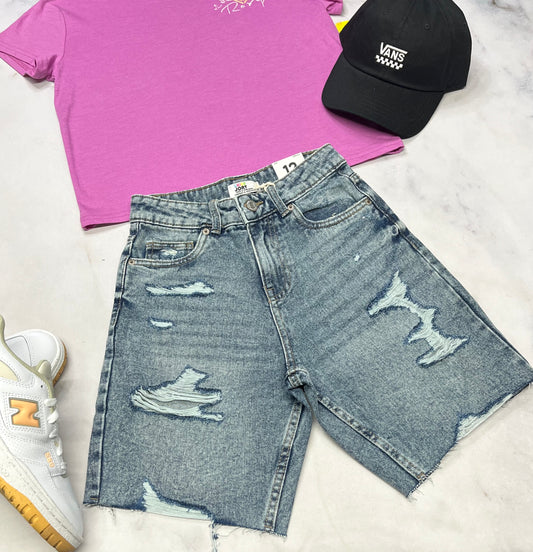 😍 Bermuda jeans : JORT taille haute coupe tendance neuve ! 12 ans fille ajustable .