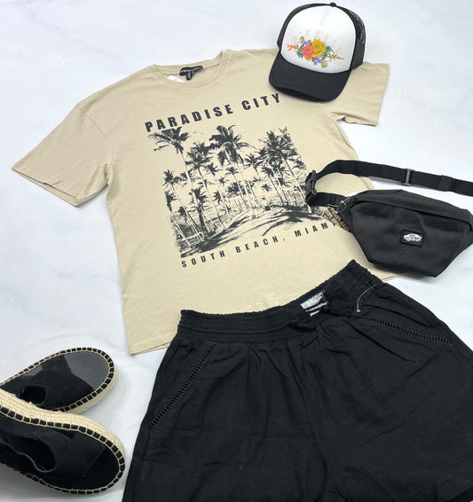 ☀️ T-Shirt Palmier : L/ femme coupe confo neuf !