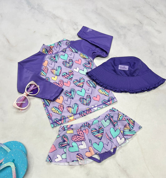 💦 Trio : ensemble maillot + chapeau réversible UV skinz 5 ans fille neuf !