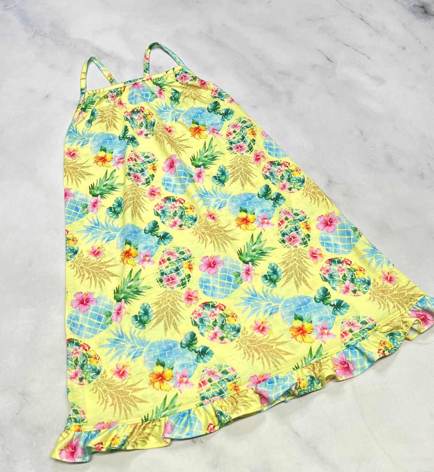 🌙 Robe de nuit : Ananas 7-8 ans fille neuve . ( Peux faire robe soleil aussi ).