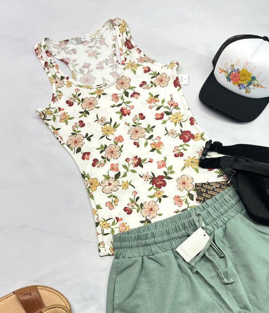 🌿 Camisole : fleuris soft fait S/ femme stretch confo . Neuve .