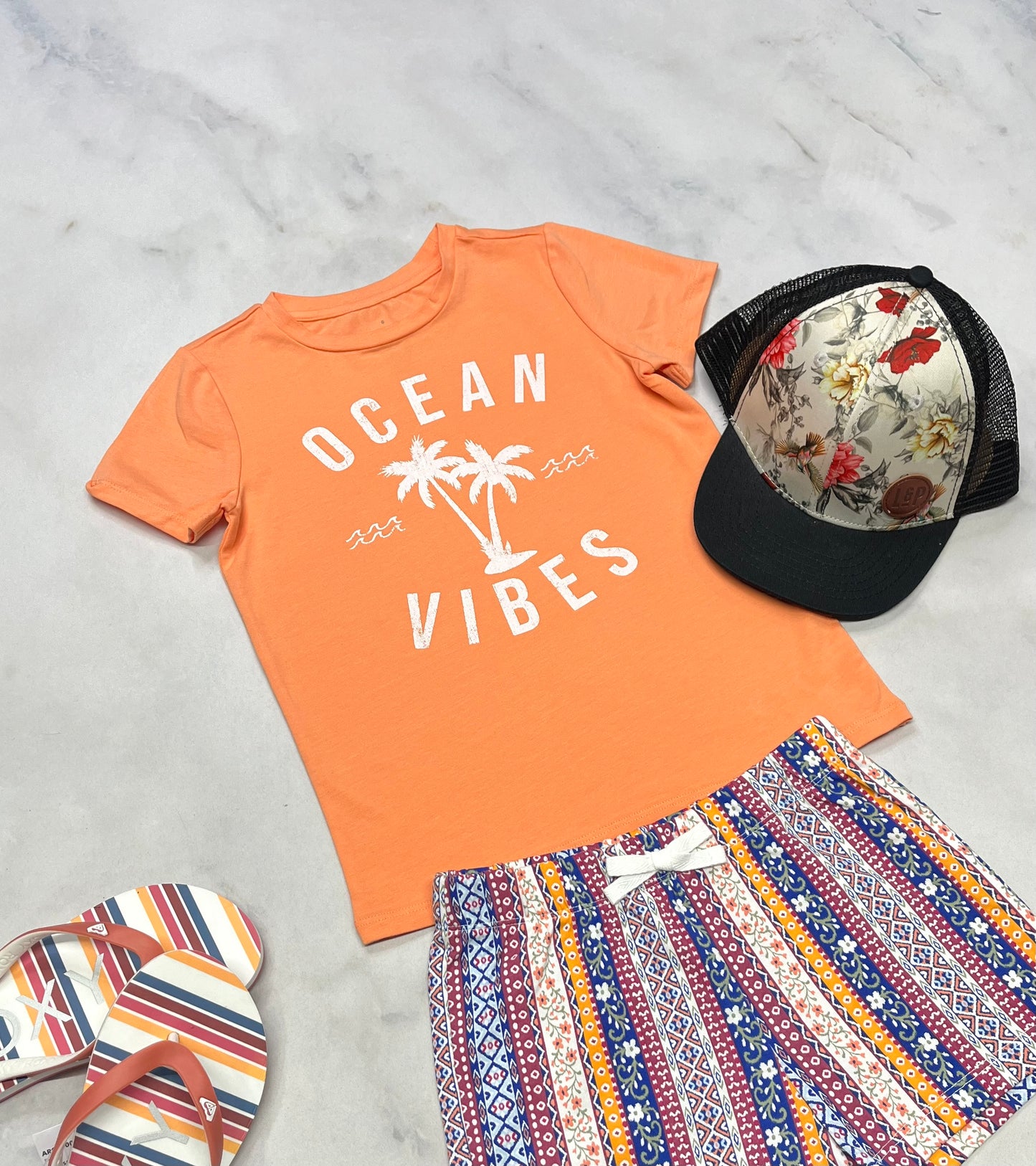 🌴 Manche courte : corail stretch + 5-6 ans fille neuf !
