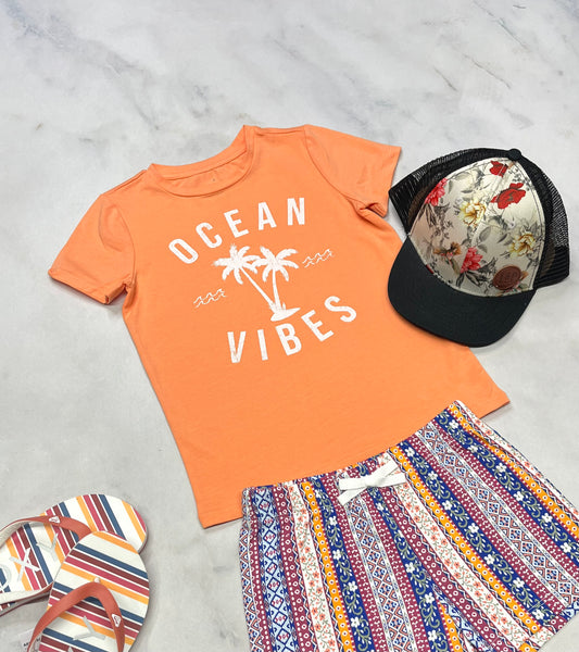 🌴 Manche courte : corail stretch + 5-6 ans fille neuf !